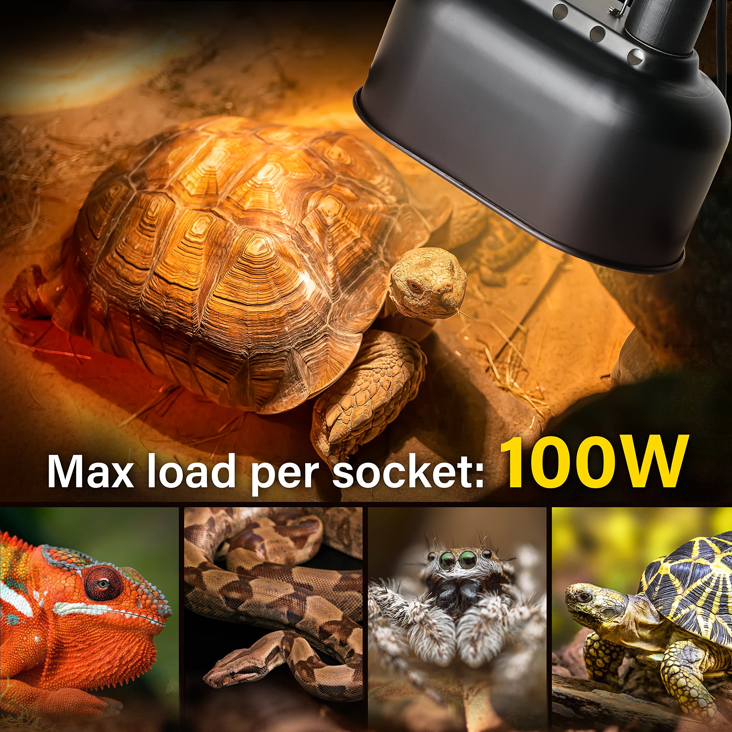 Simple Deluxe Dual Reptile Light Fixture, Aluminum Reflector Dome Lamp Cap, Combo Heat-Lighting Lamp Double Sockets Bulbs Holder