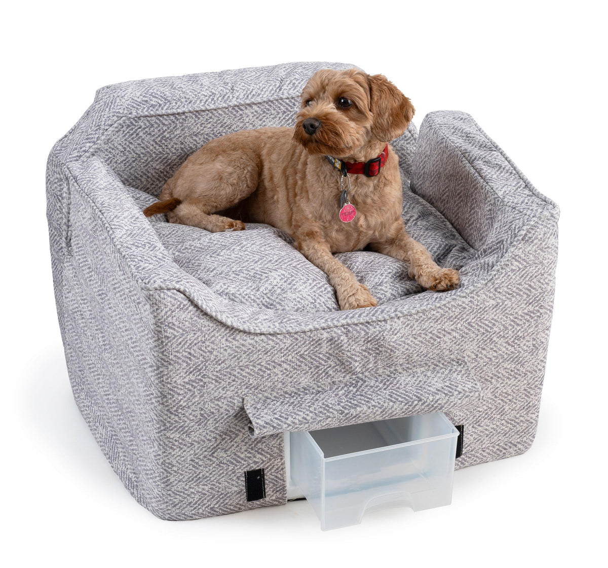 Snoozer Dog Car Seat With Storage Tray: Lookout Ii Car Seat For Small Dogs Under 25Lbs, Size: Medium, Fabric: Palmer Dove, Pet Car Seat To Alleviate Car Sickness For Dogs, Removable Washable Cover