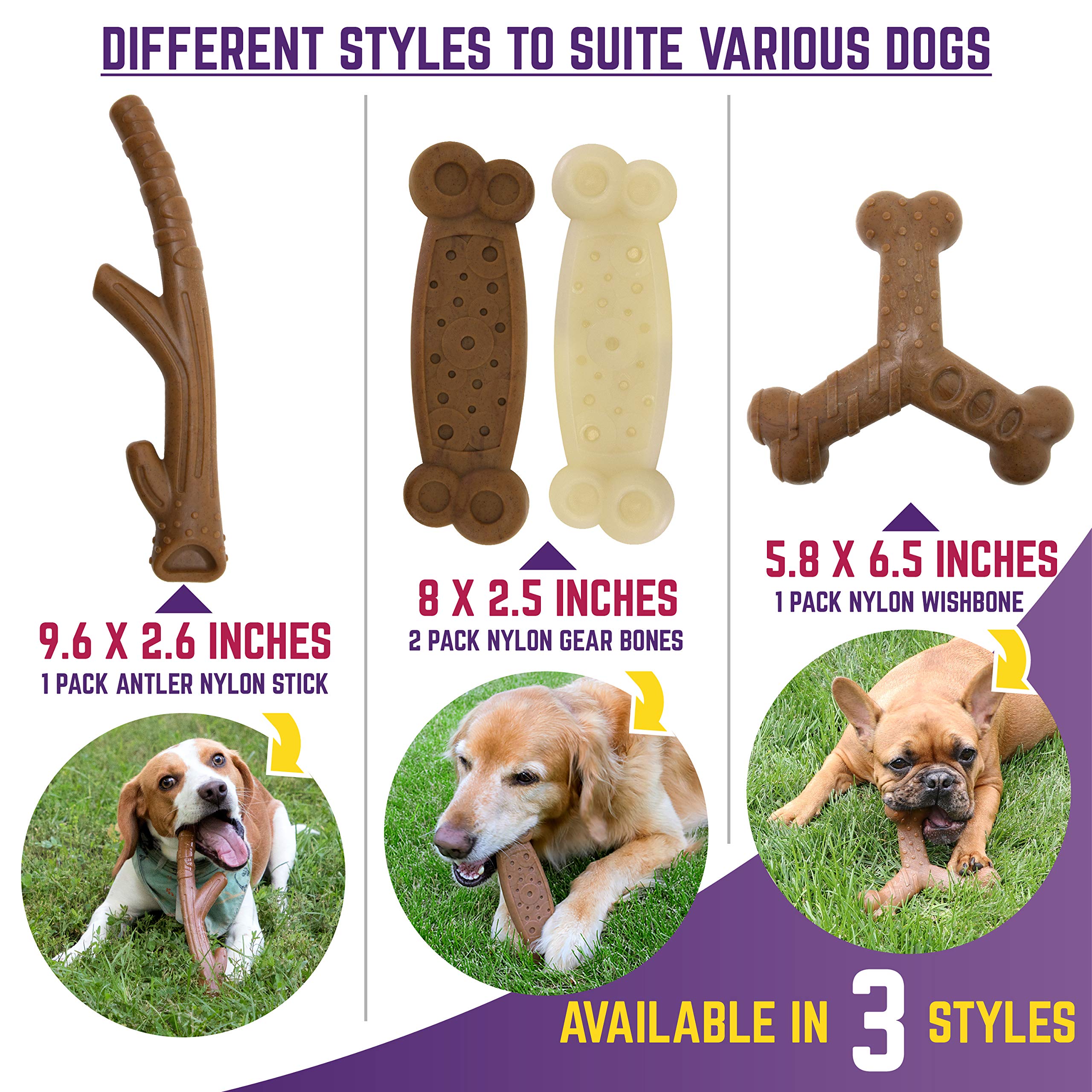 Chew King Dog Bacon Lovin’ Wishbone, Nylon Bones, Textured Bacon Flavored Chew Toy, For All Breed Sizes