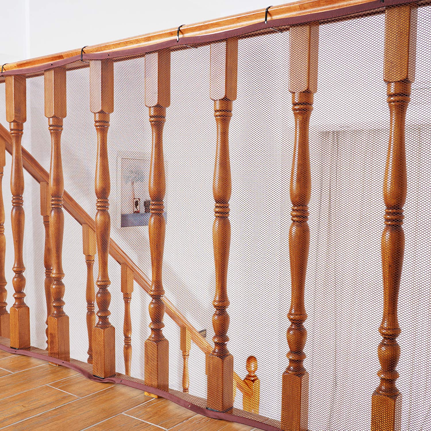 Banister Guard Safety Net for Baby, 15ft x 3ft Stair Railing Mesh Barrier for Kids, Cats, Dogs, Child Safety Rail Guard - Dark B