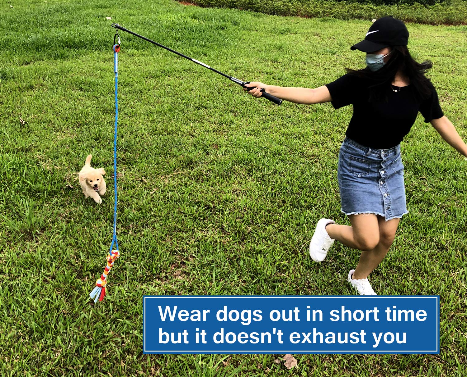 Interactive Flirt Pole Toy for Dogs Chase and Tug of War,Durable Teaser Wand with Pet Fleece Rope Tether Lure Toy to Outdoor Exe