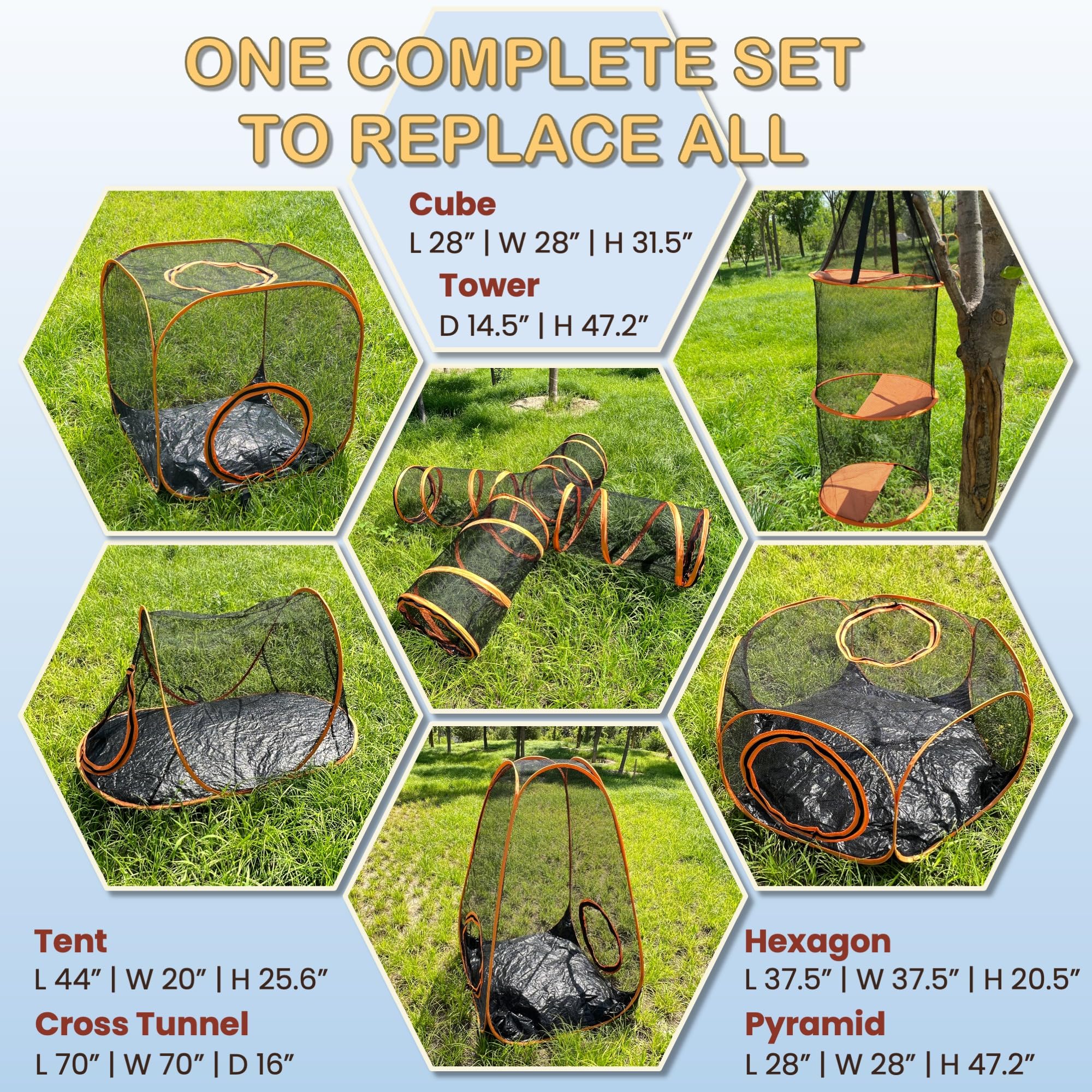 6-In-1 Large Outdoor Indoor Cat Tent & Tunnel Playpen Set, Easy Assembly Pop Up Pet Play Pen, Portable Foldable Soft Enclosure O