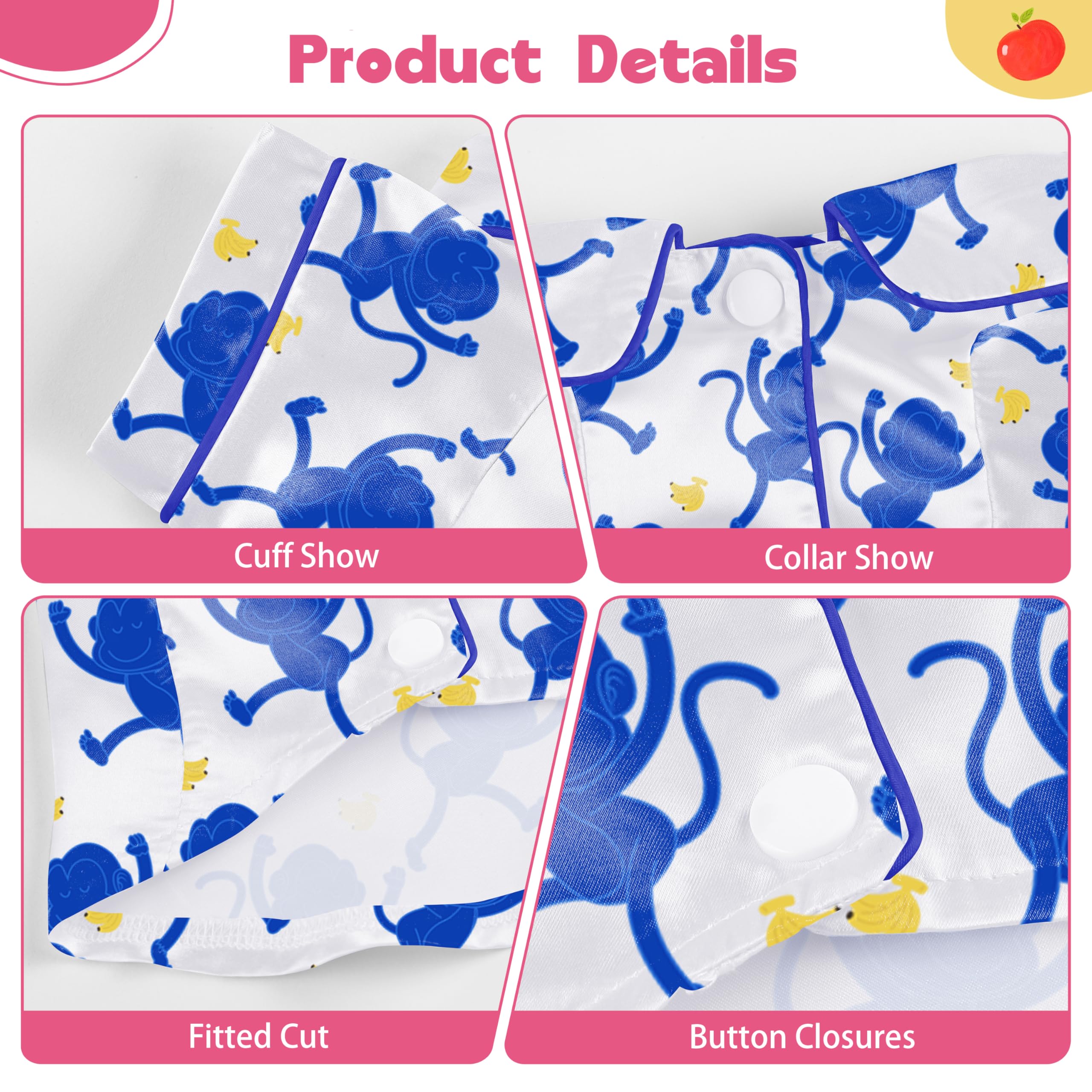 Dog Silk Pajamas Dog Shirts For Small Dogs Satin Pjs Two-Legged Puppy Clothes Lapel Sleepwear Cat Outfit (Blue Monkey, Xs)