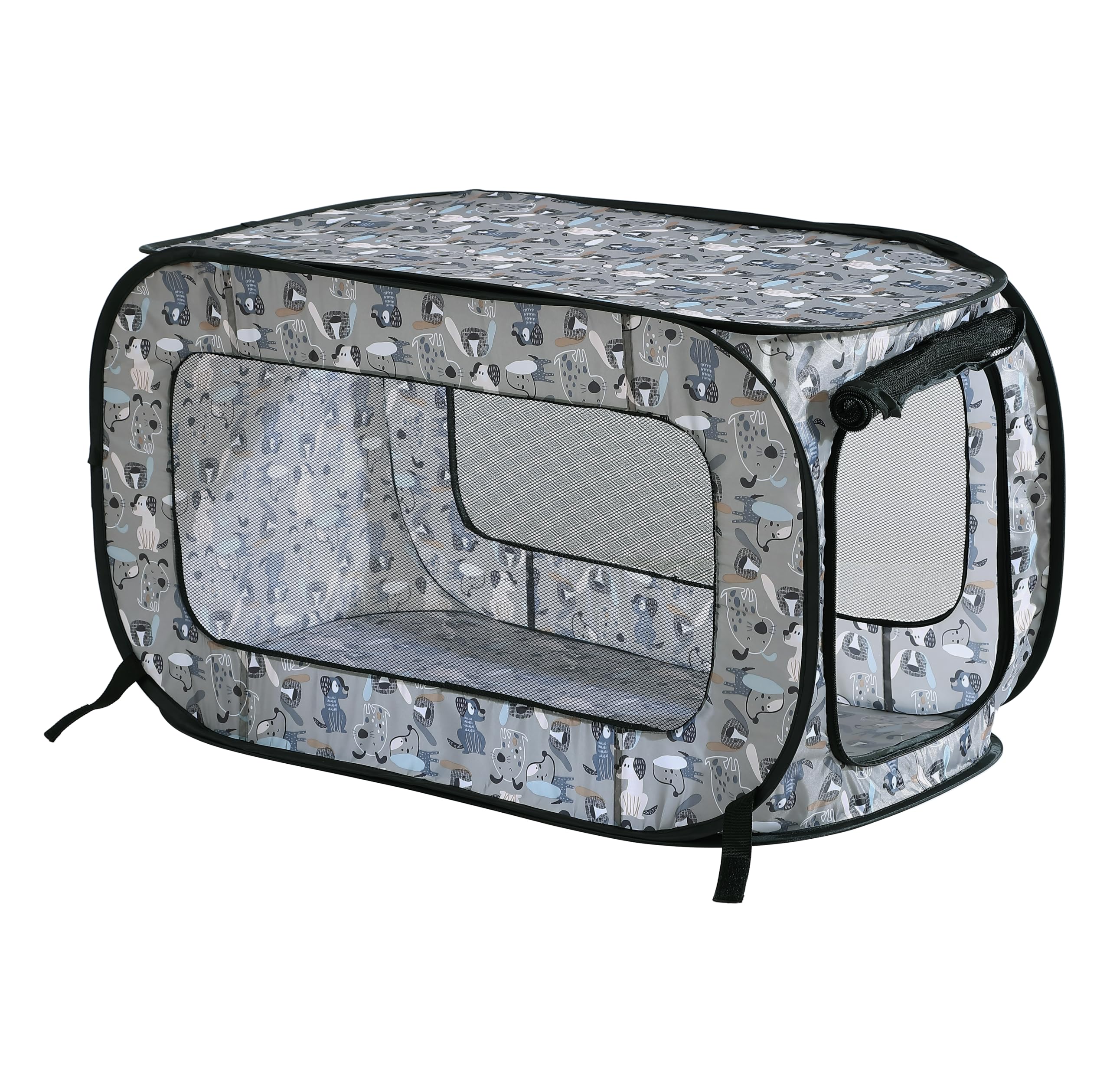 Beatrice Home Fashions Portable, Collapsible, Pop Up Kennel Travel Cat and Dog Crate, 32.5 L x 19.5 W x 19.5 H, Tail Waggers