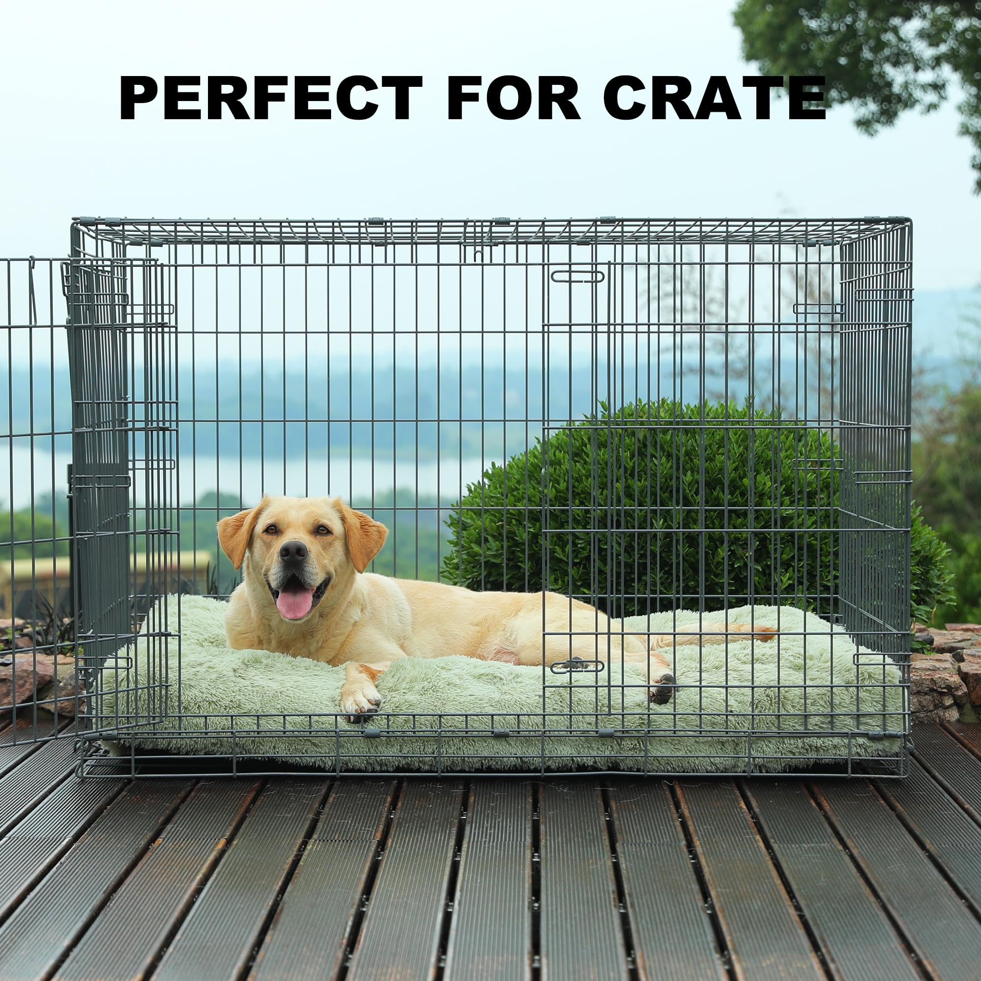 Bedfolks Waterproof Crate Bed, Plush Dog Kennel Pad With Removable Cover, Faux Fur, Washable, 41''X27'', Sage Green