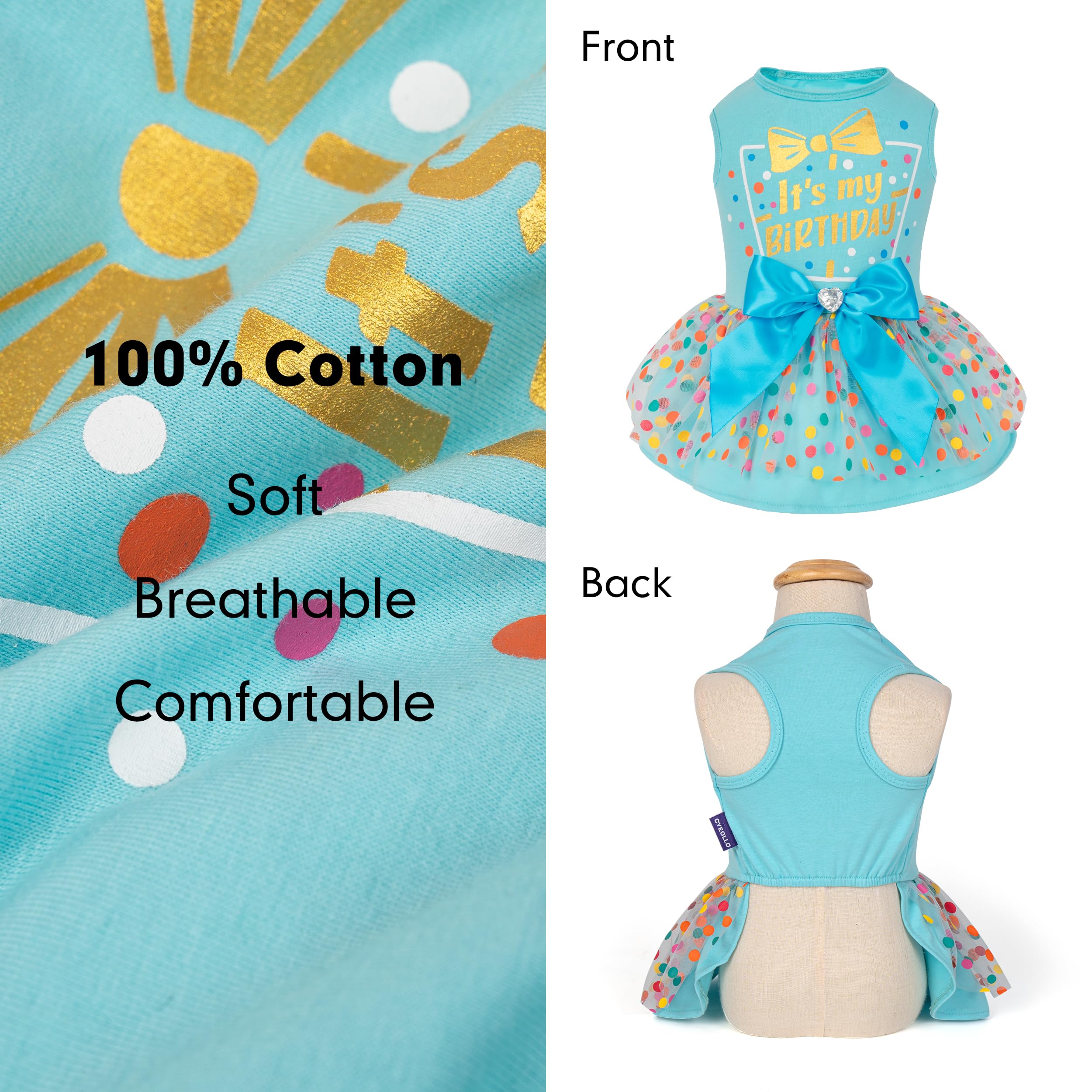Cyeollo Dog Birthday Dress Party Tulle Dog Clothes Girl Dog Dresses For Small Medium Dogs Pet Holiday Outfit Apparel, Blue, M