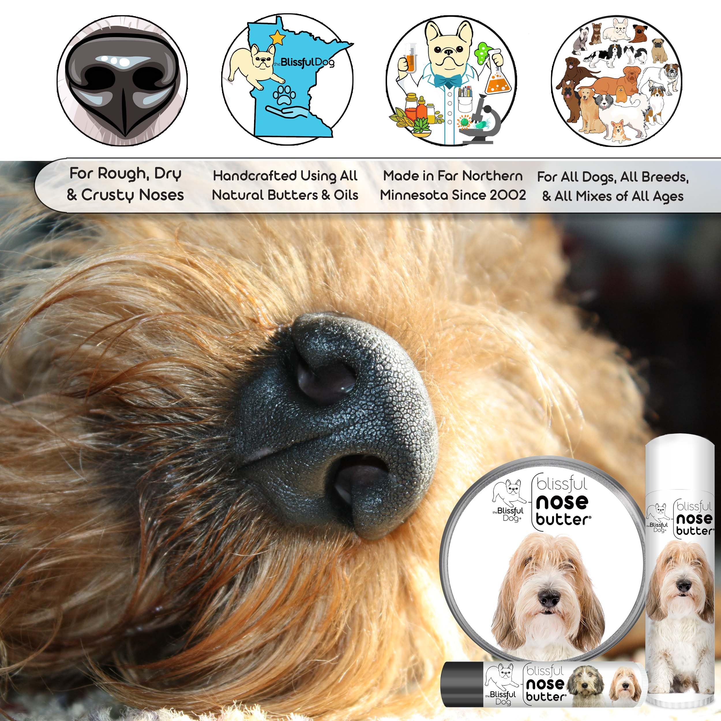 The Blissful Dog Petit Basset Griffon Unscented Nose Butter - Dog Nose Butter, 0.15 Ounce