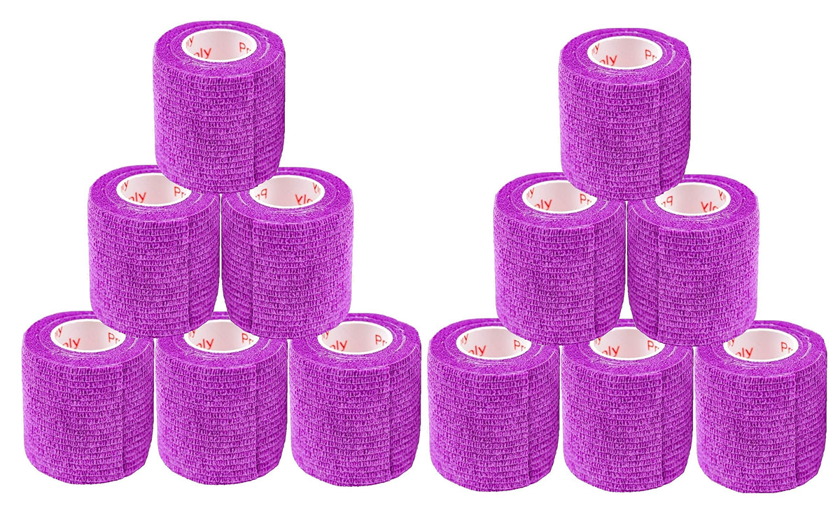 2 Inch Vet Wrap Tape Bulk (Purple) (Pack Of 12) Self Adhesive Adherent Adhering Flex Bandage Grip Roll For Dog Cat Pet Horse