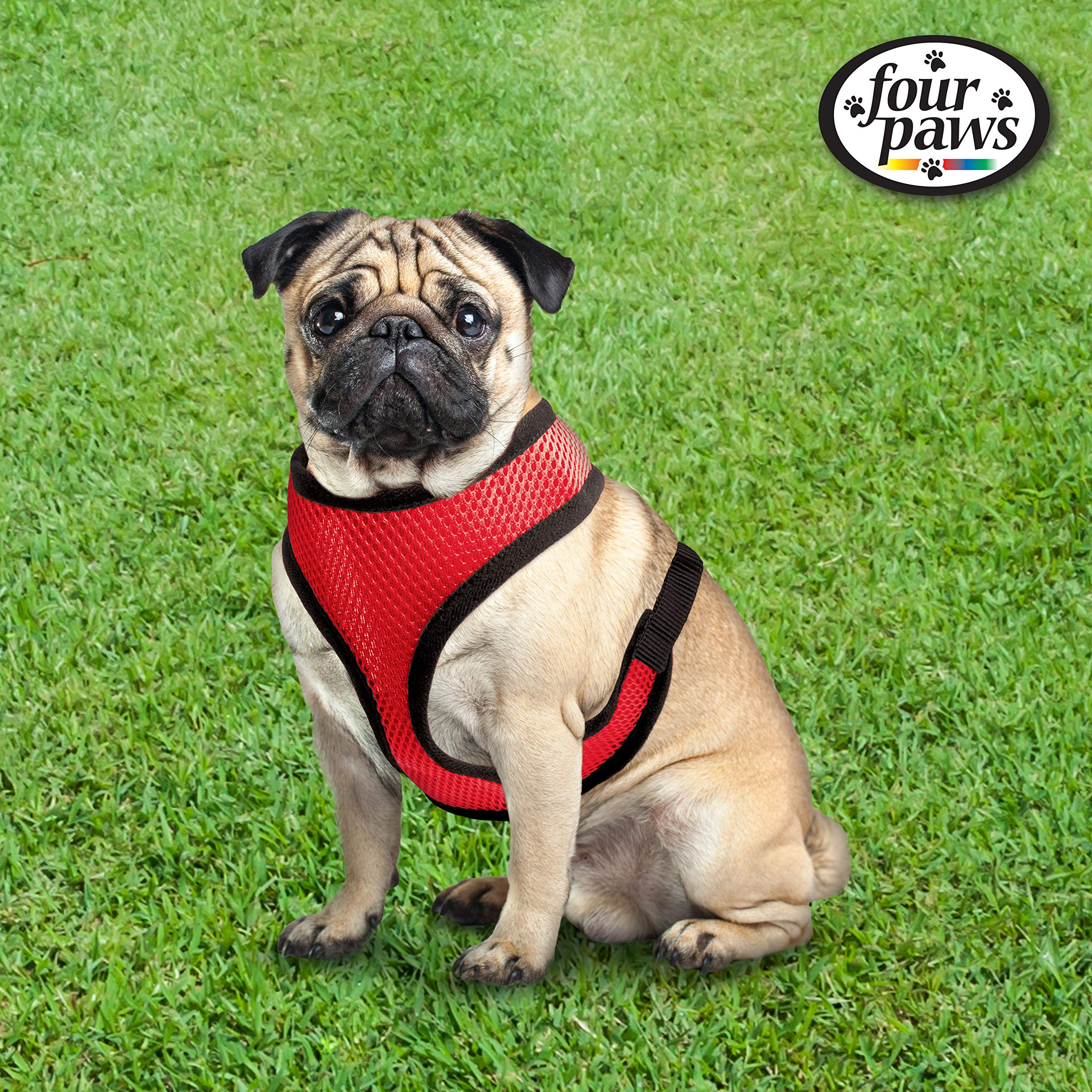 Four Paws Walk-About Comfort Control No-Pull Harness For Dogs, Adjustable Soft Padded Breathable Air Mesh Dog Vest For Walking, Red, Large