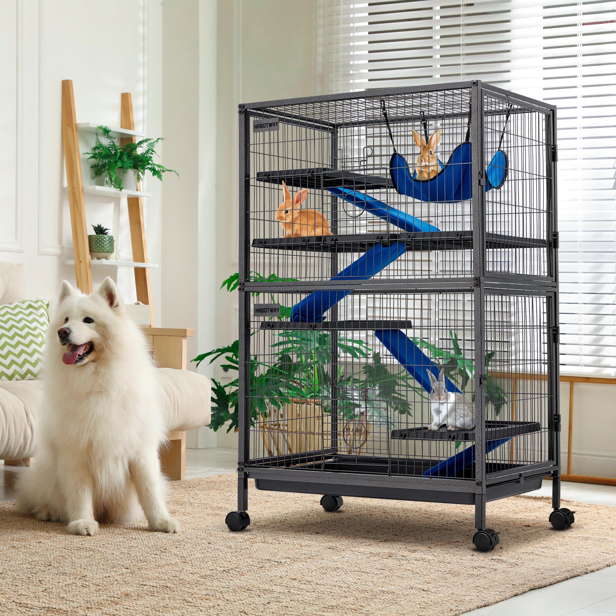 HABUTWAY 50''H Metal Small Animal Cages, Rolling Chinchilla Cage with Removable Ramps, Lagre Critter Nation Cage for Chinchillas