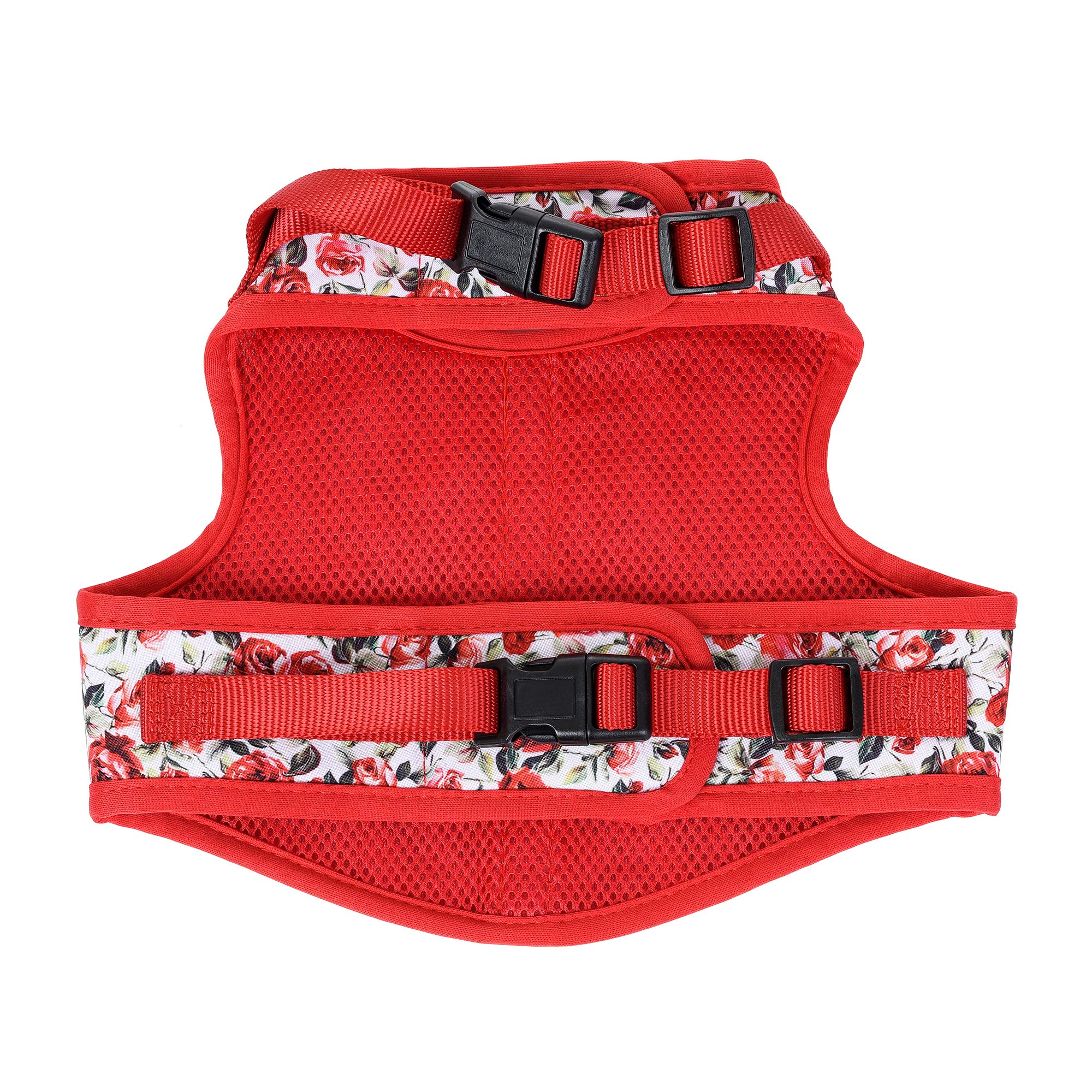 Mile High Life | Easy Get On Air Mesh Vest Harness | Spring Floral Collection | Adjustable Easy Closures Both Neck And Chest |20 Lbs Small Dogs & Cats | Red Rose | M Chest Size (18'-20')