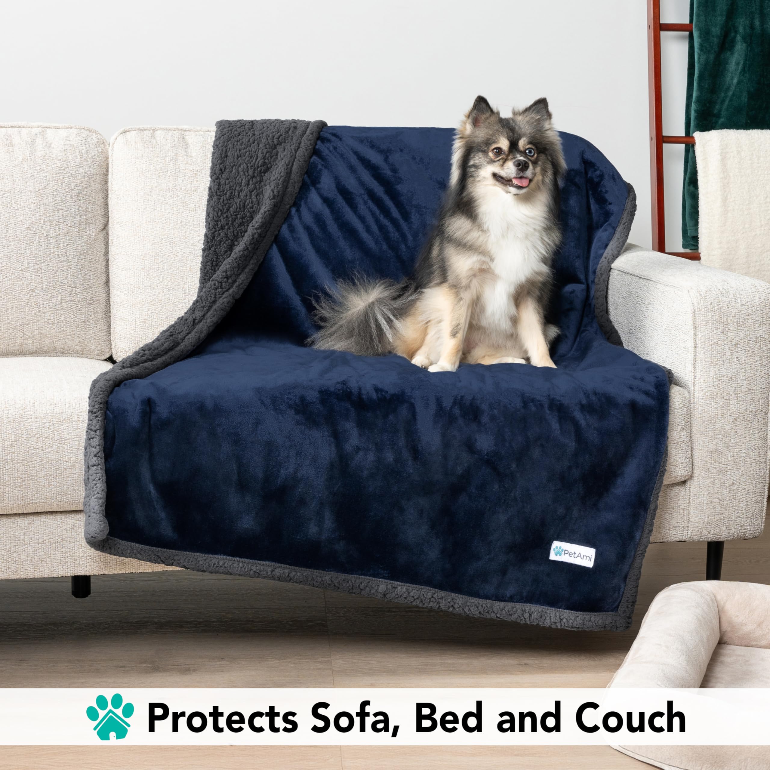 Petami Dog Blanket For Small Medium Dogs, Pet Bed Blanket Cat Puppy Kitten, Fleece Furniture Couch Cover Protector Sofa Car, Soft Sherpa Dog Throw Plush Reversible Washable, Mini 29X40 Blue Gray