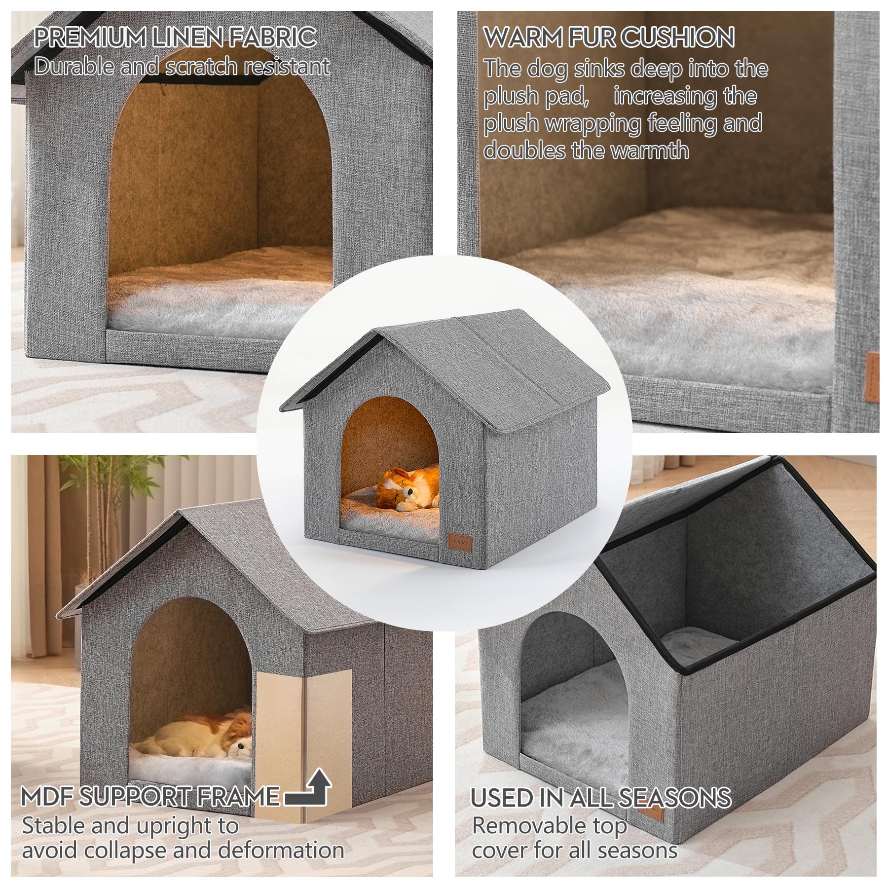 NUROMY Dog House Indoor,Inside Dog House with Washable Plush Cushion,Pet Puppy House Dog Bed for Small Dog,Indoor Cat House & Co
