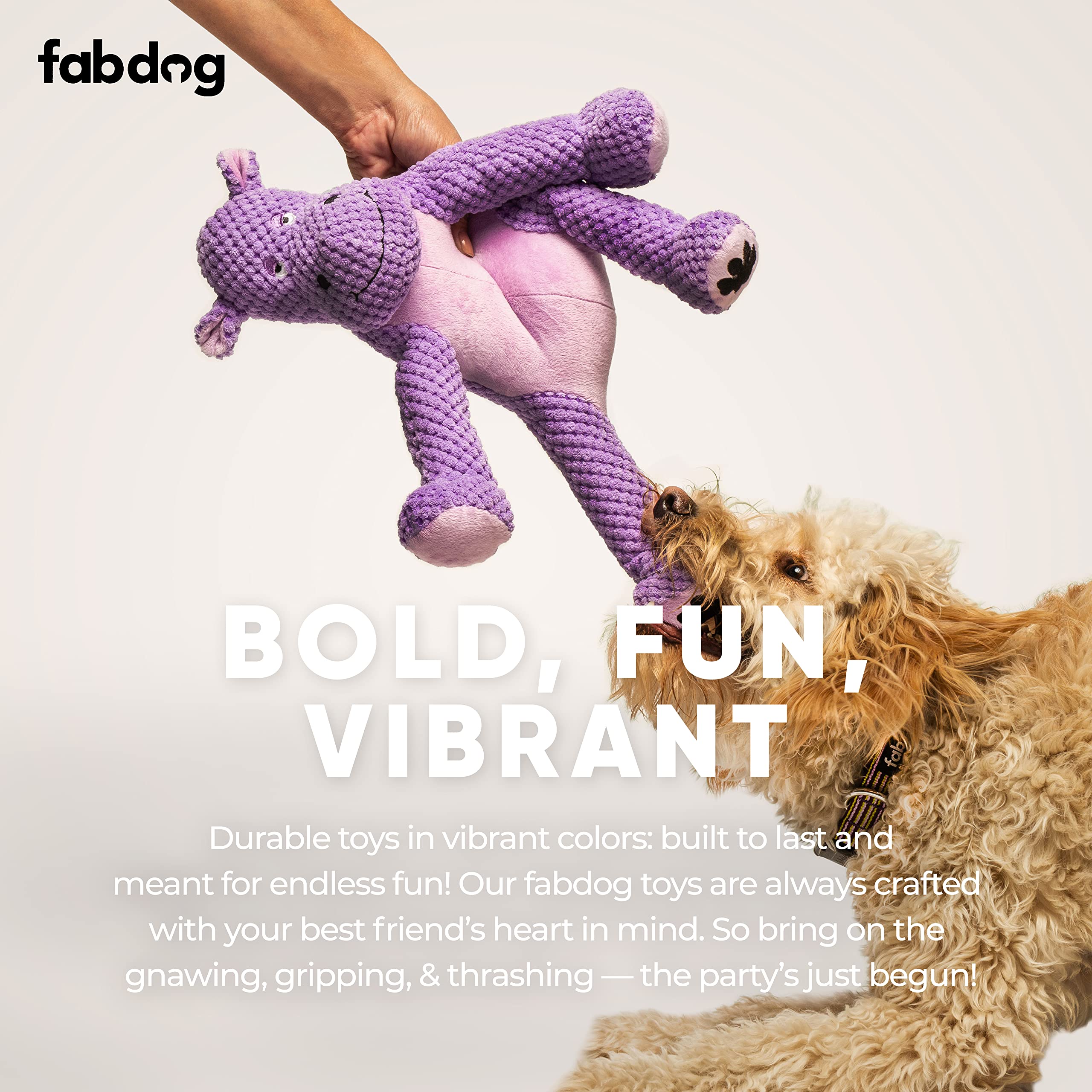 Fabdog Floppies Plush Dog Toy - Cute & Durable Squeaky Dog Toys - Best Squeak Toy For Puppies And All Breeds | Ideal Pet Gift| Large Hippo