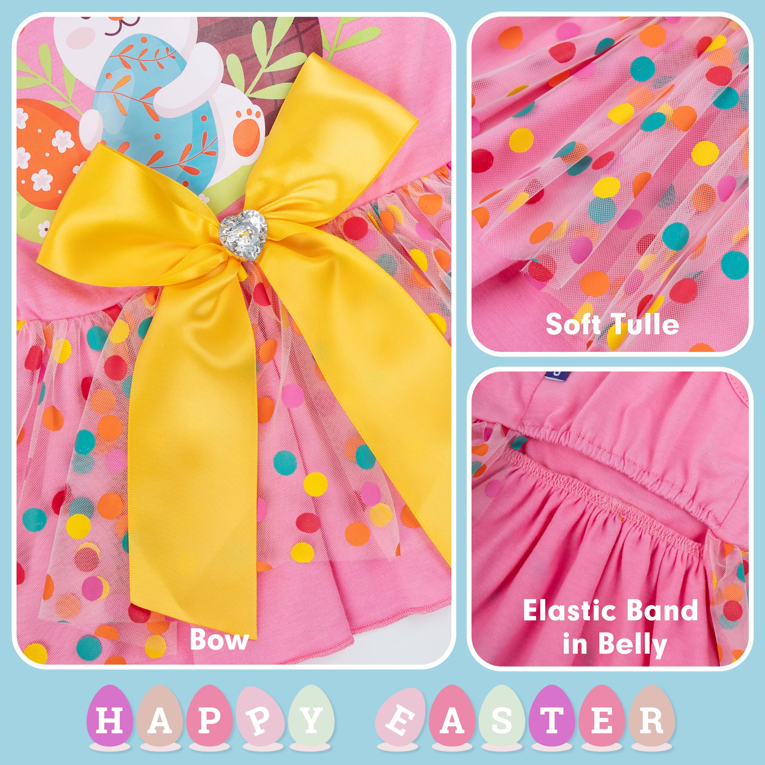Cyeollo Easter Day Dog Dress Girl Puppy Skirt Holiday Dog Clothes Outfit Bunny Egg Print Tulle Doggie Dresses For Small Dogs Cat