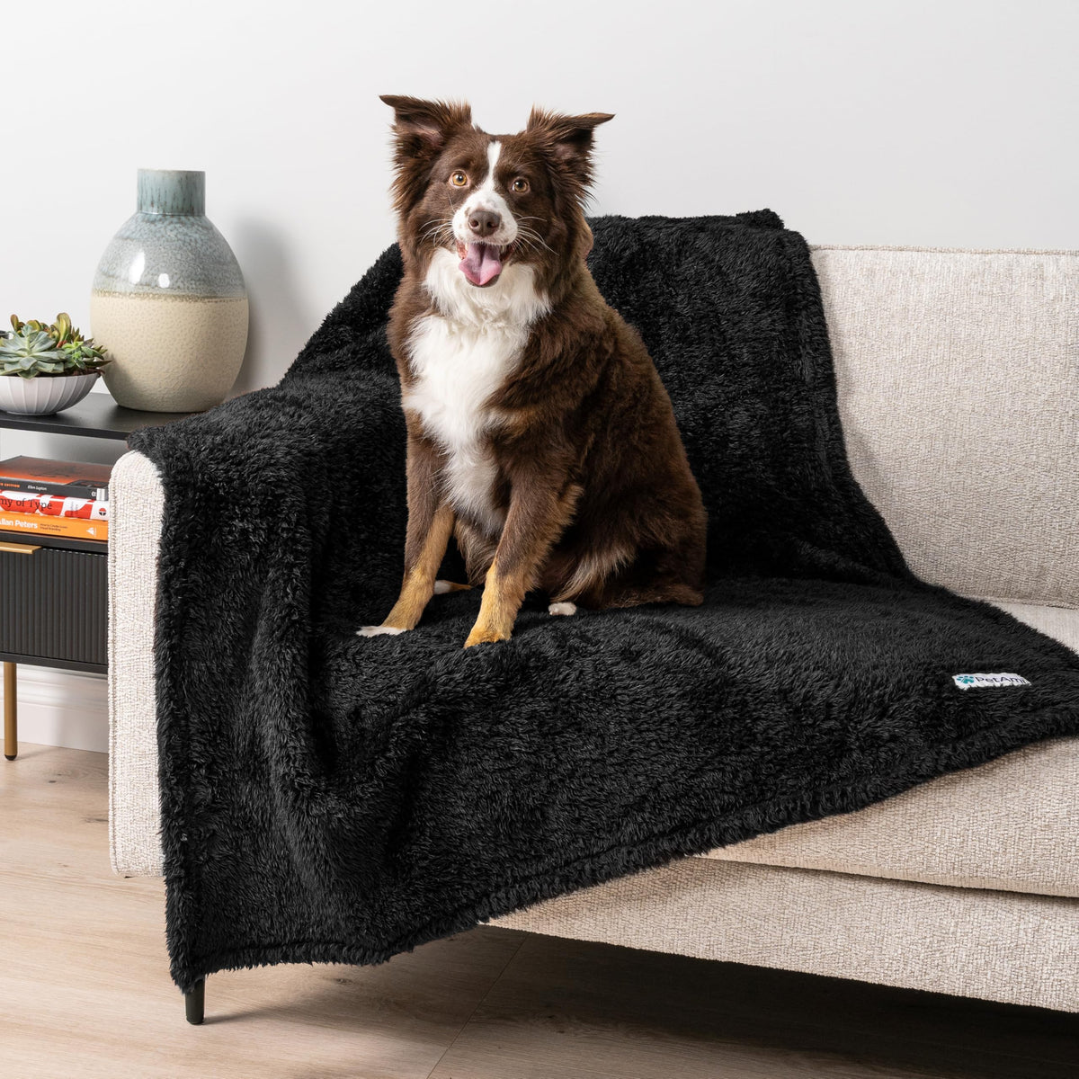 Petami Fluffy Waterproof Dog Blanket For Medium Large Dogs, Soft Warm Pet Sherpa Throw Pee Proof Couch Cover, Reversible Cat Bed Blanket Sofa Protector, Plush Washable Pad (Black, 40X60)