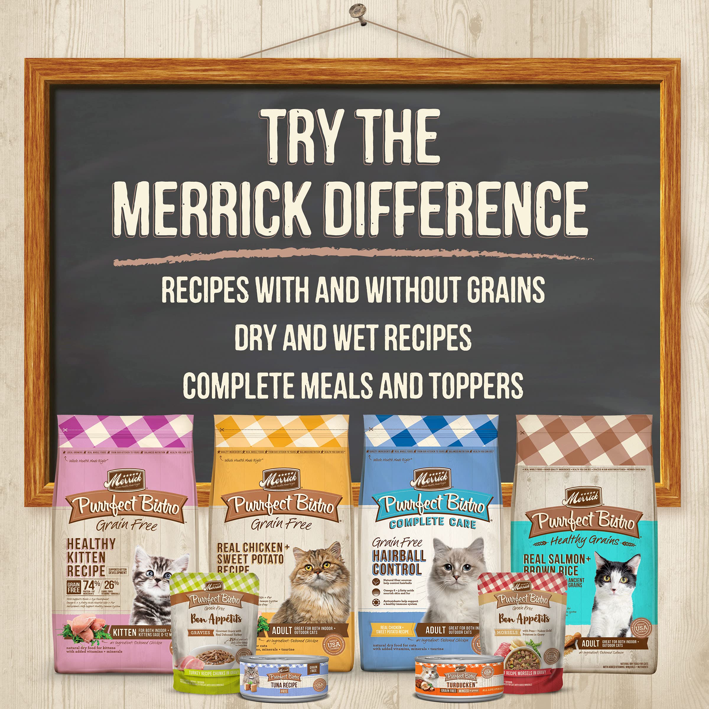 Merrick Purrfect Bistro Grain Free Cat Food, Complete Care Hairball Control Dry Cat Food Recipe - 12 lb. Bag
