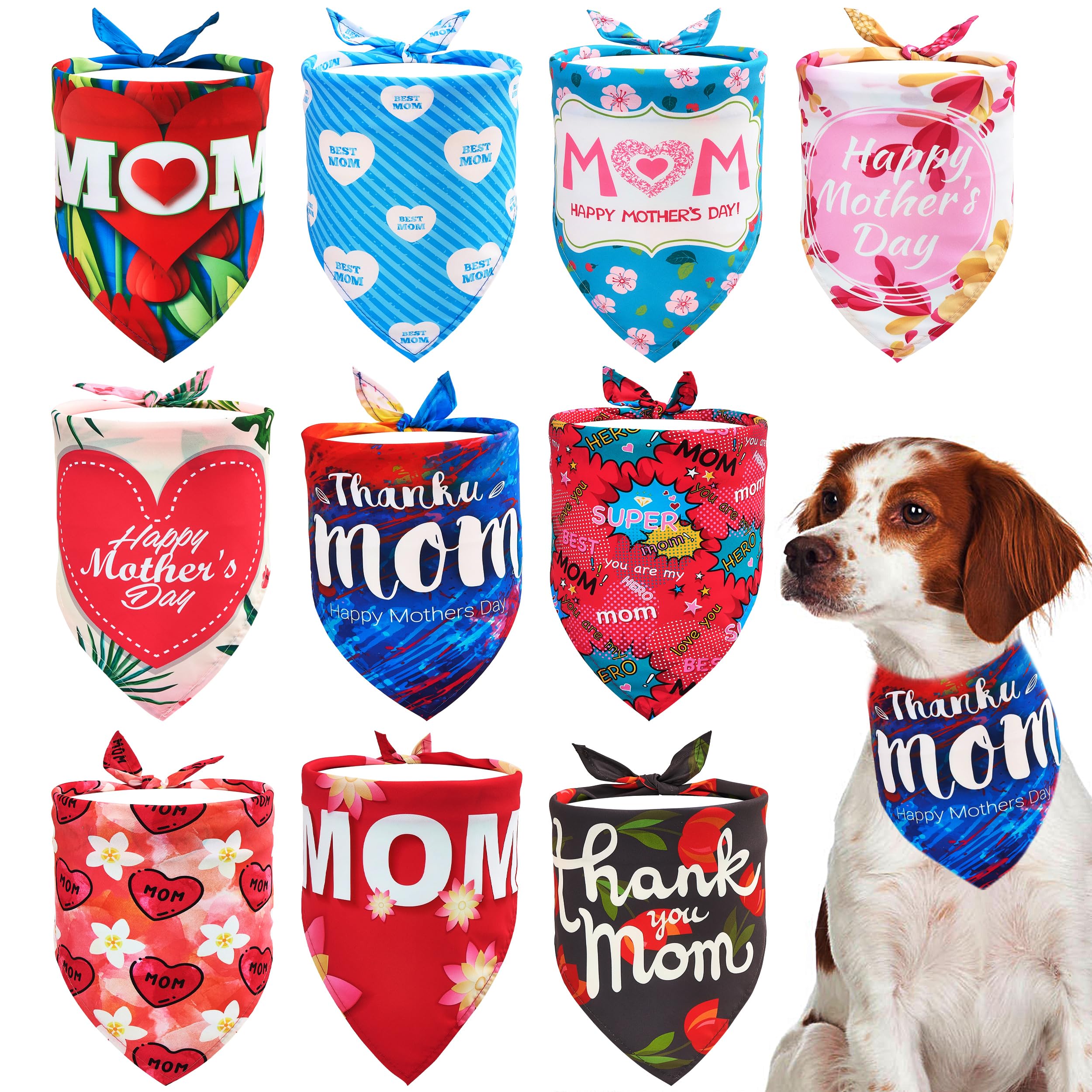 Jpgdn 10Pcs Mothers Day Dog Bandanas For Extra Large Xl Xxl Triangle Bibs Head Scarves For Boys Girls Grooming Accessories Costu