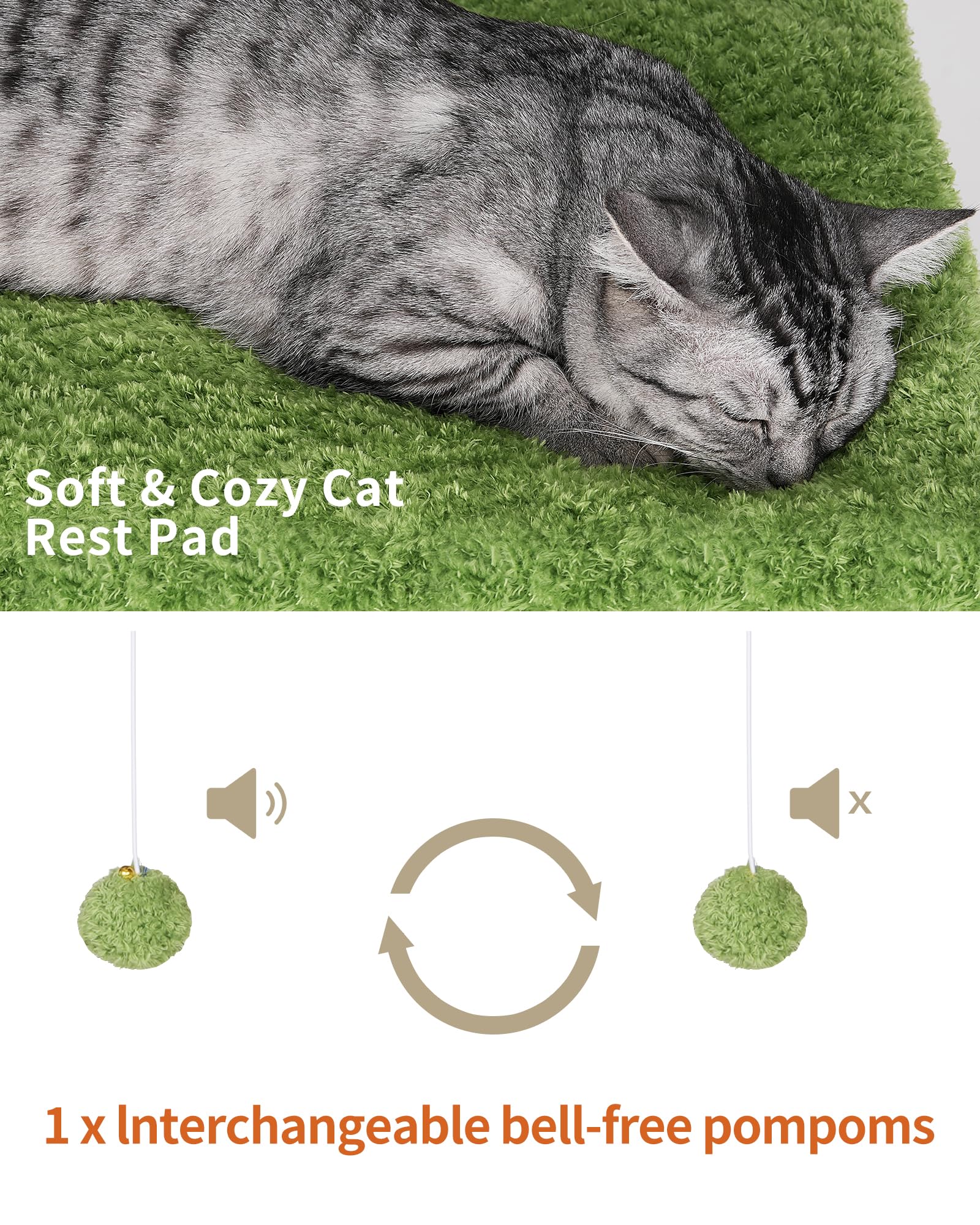 FourFurPets 43.7in 3-Tier Modern Cat Tree Tower Condo, Cat Scratch Posts for Indoor Cats, Big Plate, Two 19.7in Full Sisal Scrat