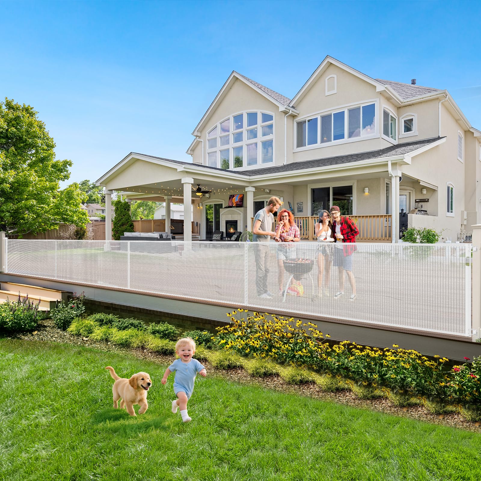 Reinforced 200 Inch Retractable Baby Gates Extra Wide Baby Gate for Large Openings, XL No Sag and Wrinkle Mesh Pet Gates for Wid