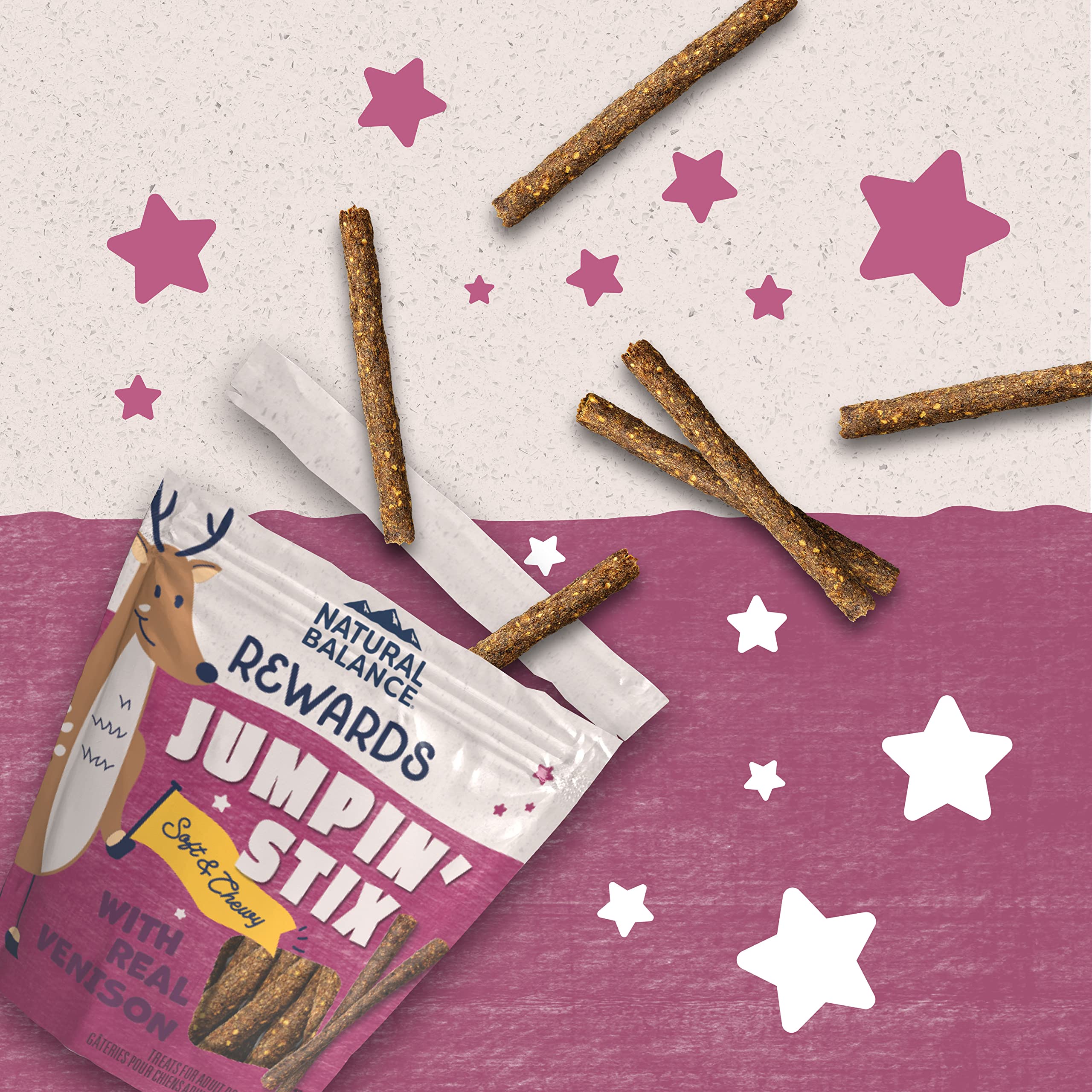 Natural Balance Limited Ingredient Rewards Jumpin Stix, Grain-Free Dog Treats for Adult Dogs of All Breeds, Venison Recipe, 10