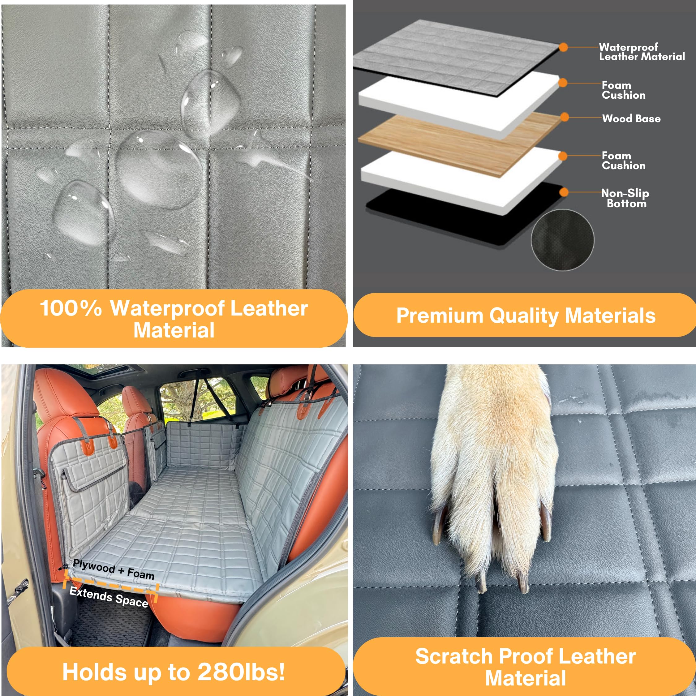 APetsPlanet Leather Backseat Extender for Dogs, 100% Waterproof Hard Bottom Dog Car Seat Cover, with Door Covers Seat Extender w