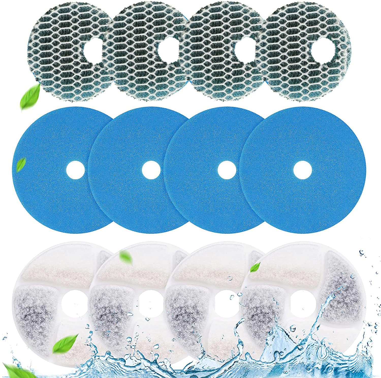 Cat Water Fountain Filters, 12-Pack Cat Fountain Filter Replacement(4-Pack Pre-Filter Cotton 4-Pack Lon Exchange Resin And 4-Pac