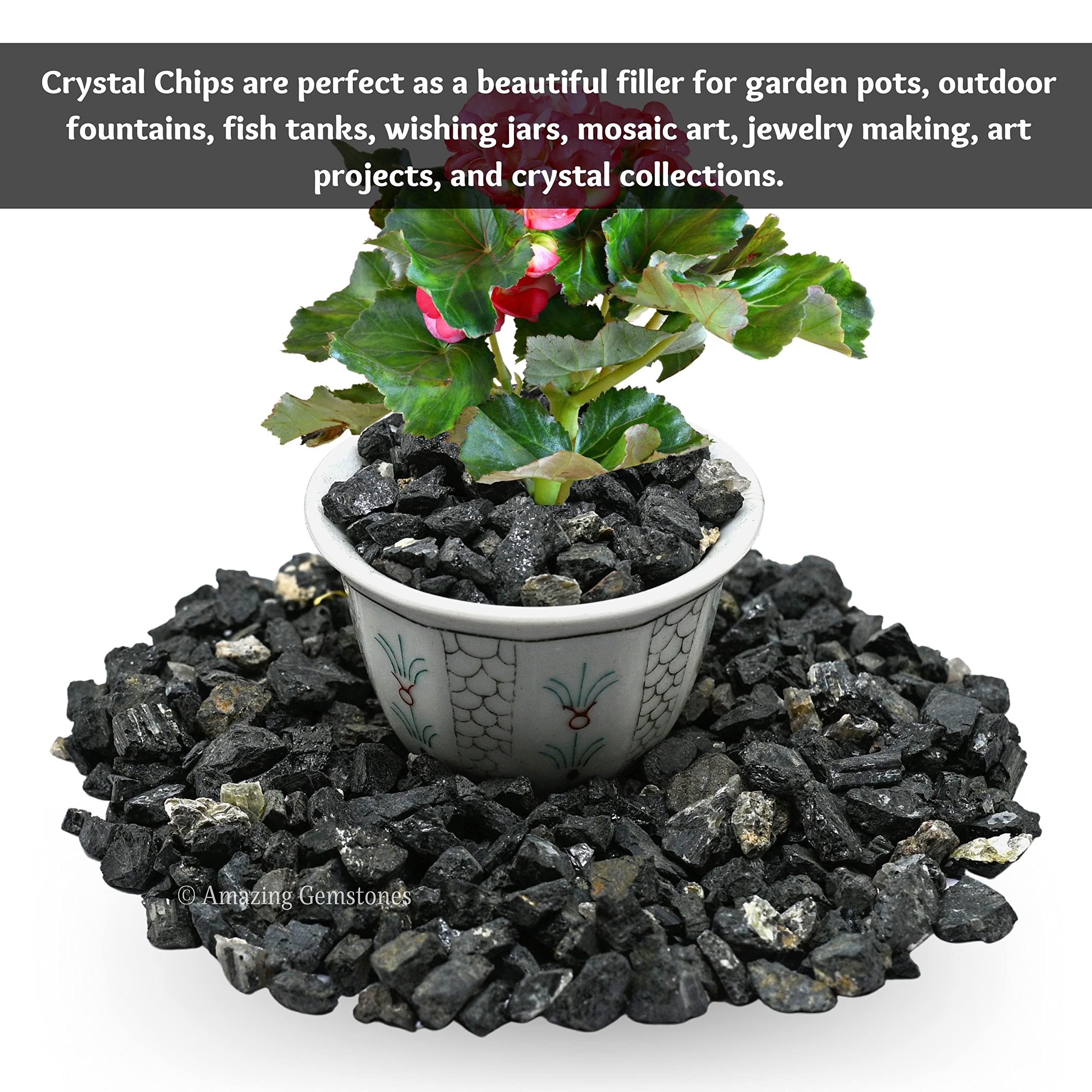 Black Tourmaline Crystal Chips Aquarium Gravel Rocks - Black Tourmaline Chips Bulk Fish Tank Gravel, Small Tumbled Stone Chips a
