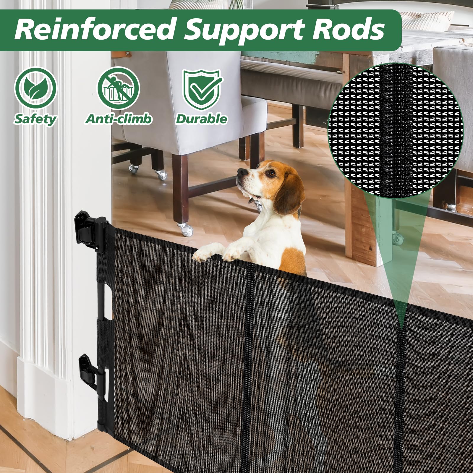 Reinforced 24 Inch Tall Retractable Baby Gates, Short Dog Gates to Step Over, Expands 0-55 Inches Wide, Mesh Pet Gate with Suppo