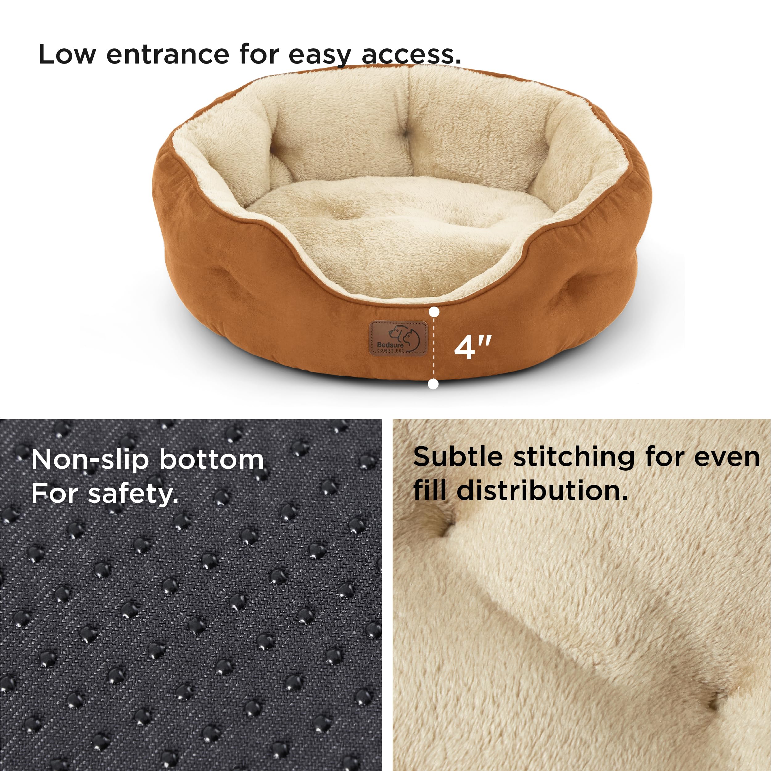 Bedsure Dog Beds For Small Dogs - Round Cat Beds For Indoor Cats, Washable Pet Bed For Puppy And Kitten With Slip-Resistant Bottom, 20 Inches, Terracotta