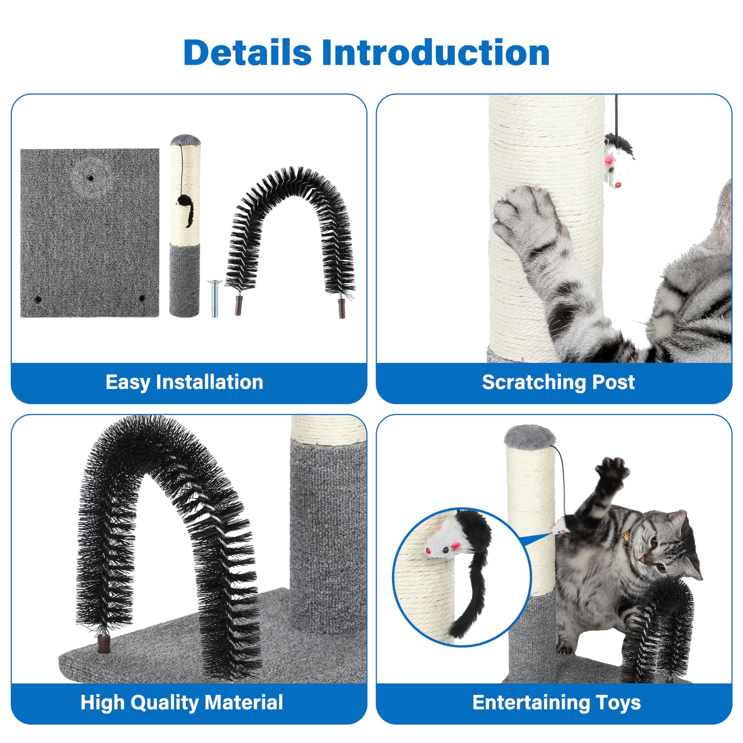 18 Inch Cat Scratching Post Pad with Self Groomer & Dangling Ball, Indoor Scratcher for Kittens & Cats, Protect Furniture