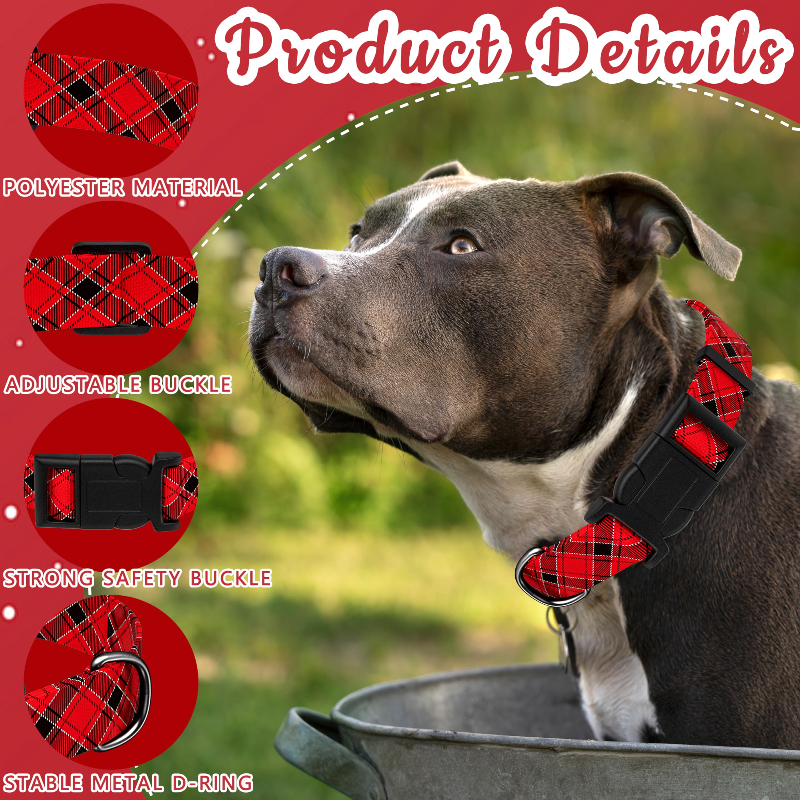 Seyezo Christmas Plaid Dog Collar, Classical Boys Girls Puppy Collar For Small Medium Large Dogs, Adjustable Soft Plaid Pet Coll