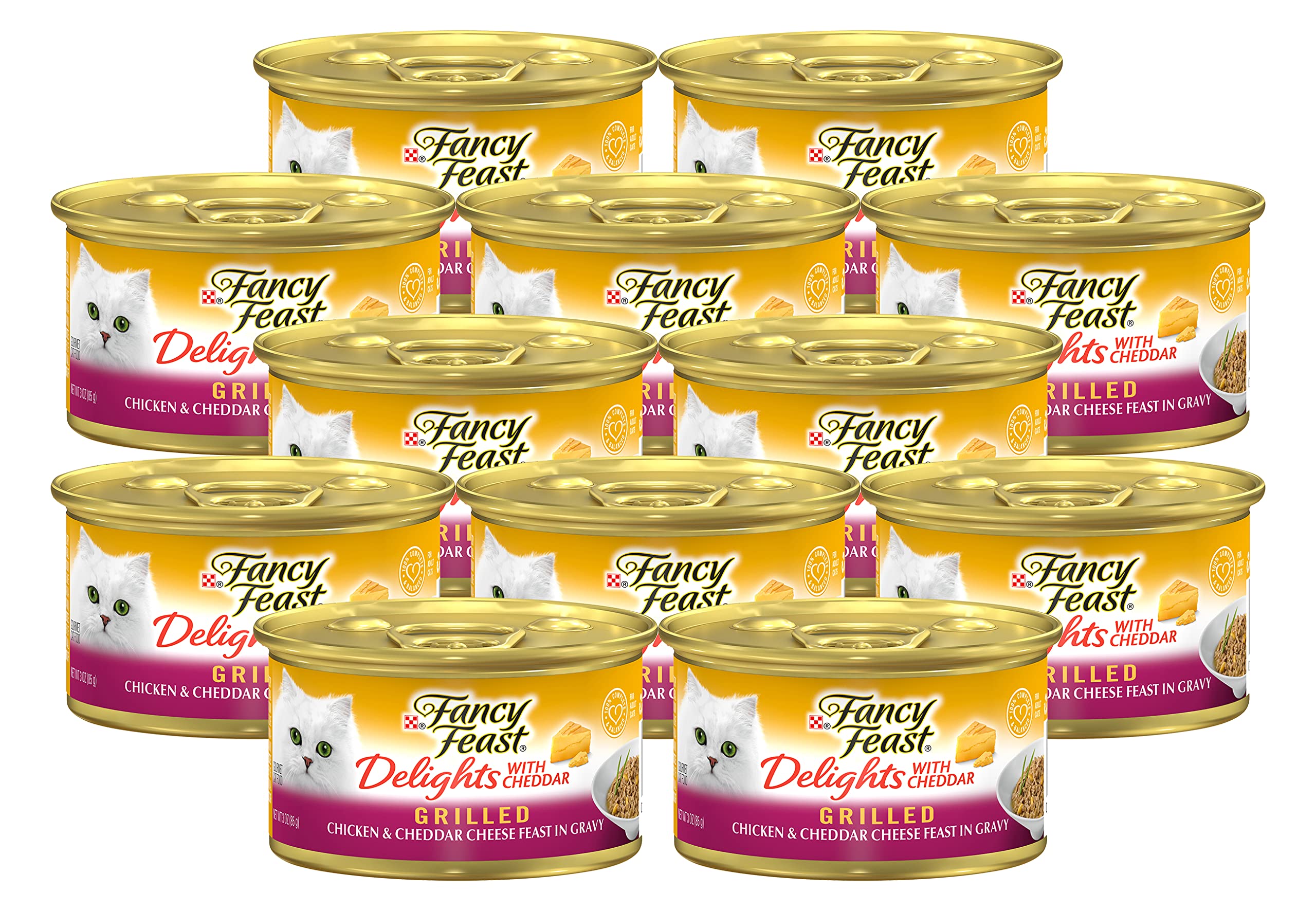 Fancy Feast PURINA Delights Canned Wet Cat Food, Grilled Chicken & Cheddar Cheese Feast in Gravy, Gourmet Cat Food for Adult Cat