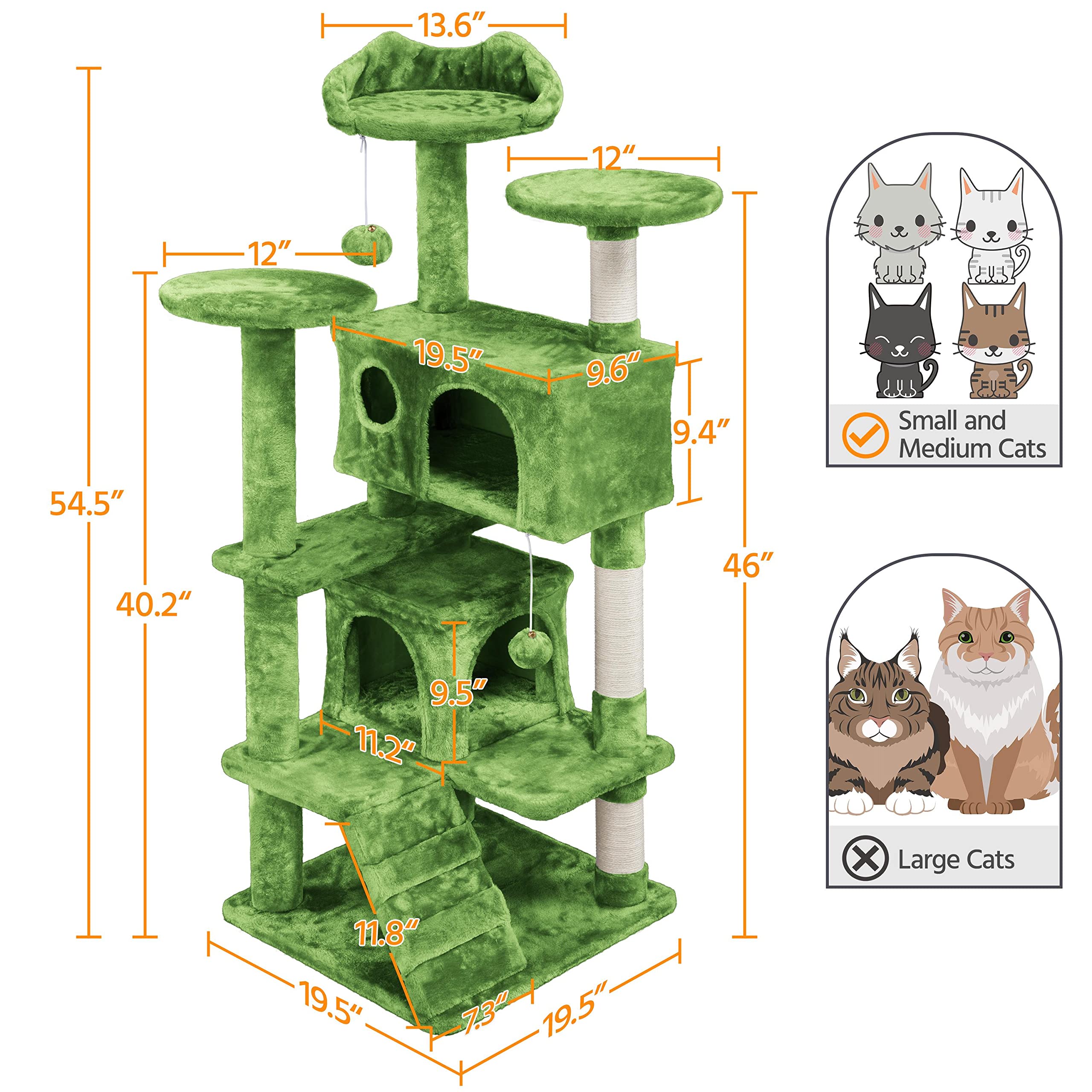 Yaheetech 54In Cat Tree, Cat Tower With Large Cat Condo Sisal Scratching Posts And Dangling Balls, Cat Furniture For Pets Kitten