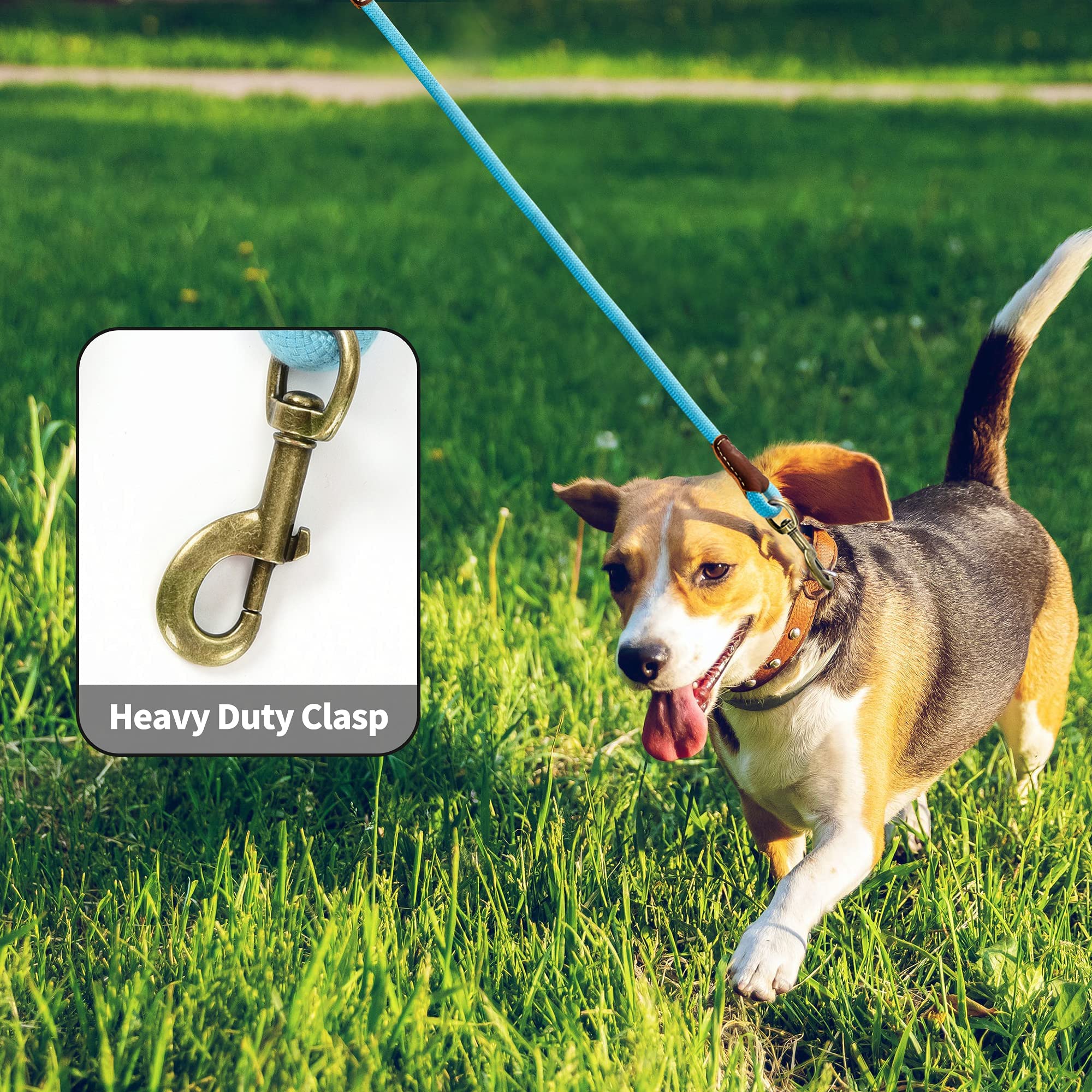 Mile High Life | Premium Leather Dog Leash | Strong Rope Dog Leash | Leather Handle | Heavy Duty Clasp | Small Medium Large Dogs | Diameter 1/2' (Blue, 6 Feet)