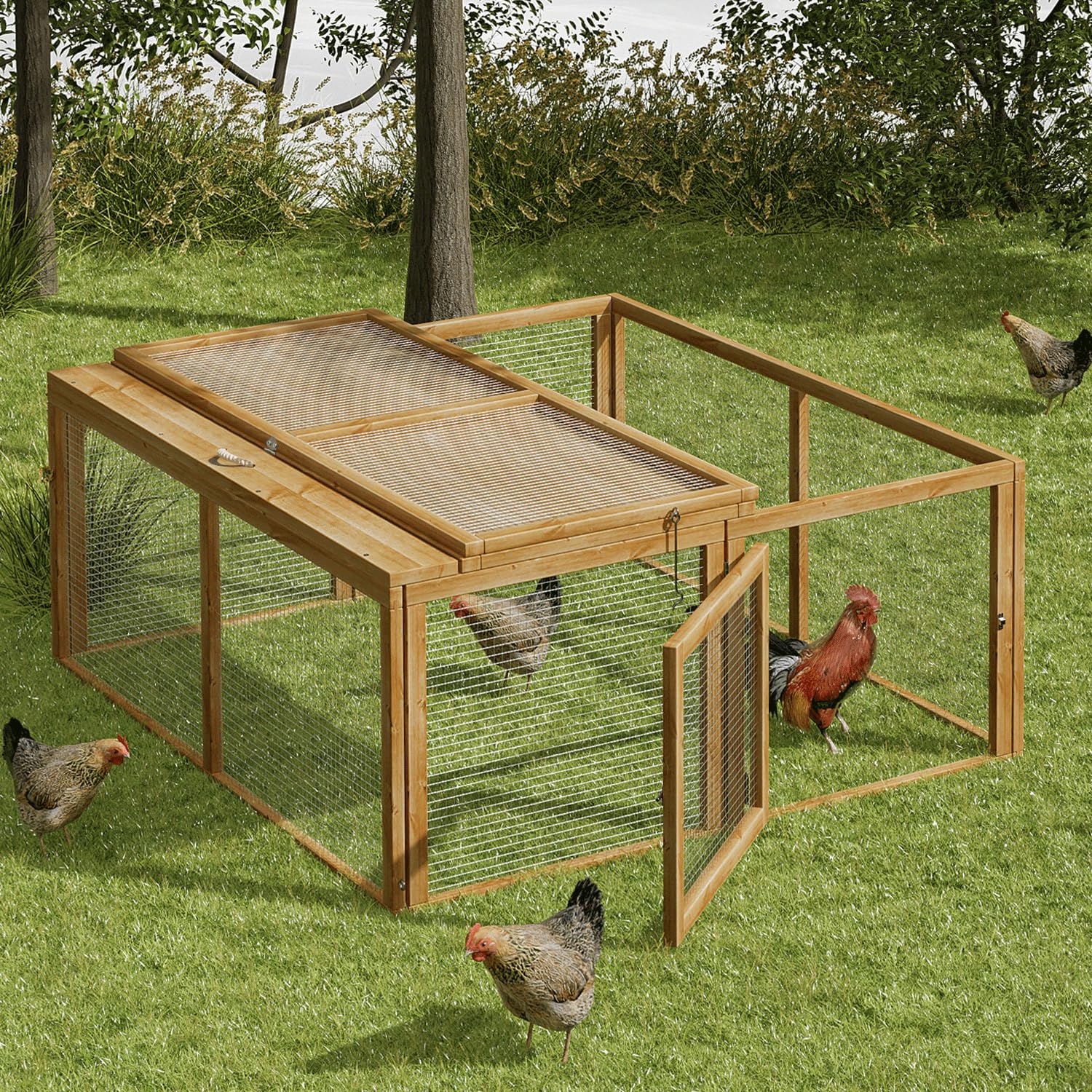 Magshion Folding Chicken Coop Rabbit Hutch, Portable Chicken House with Handle Wooden Small Animal Poultry Pet Cage House for Ou