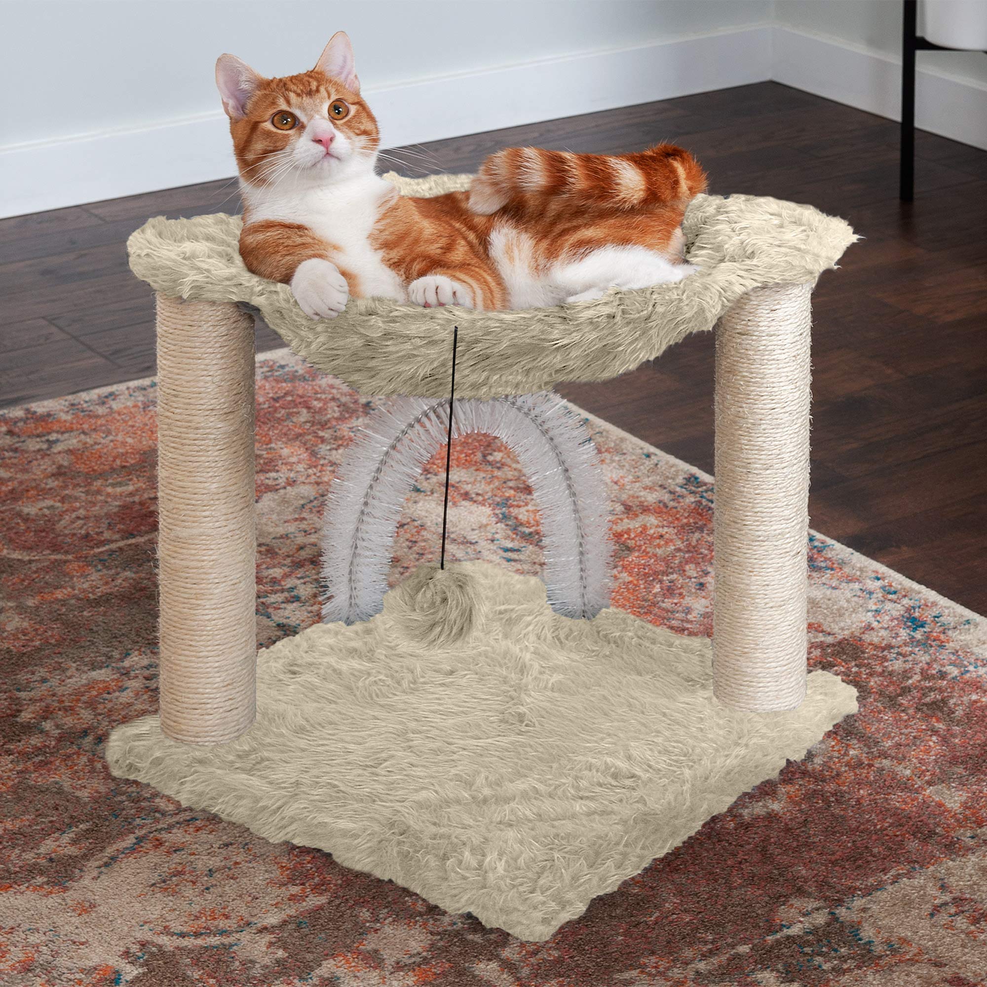 Furhaven 15.75 Tall Playground for Indoor Cats, Ft. Sisal Scratching Posts, Self-Grooming Brush, & Toy - Tiger Tough Hammock Int