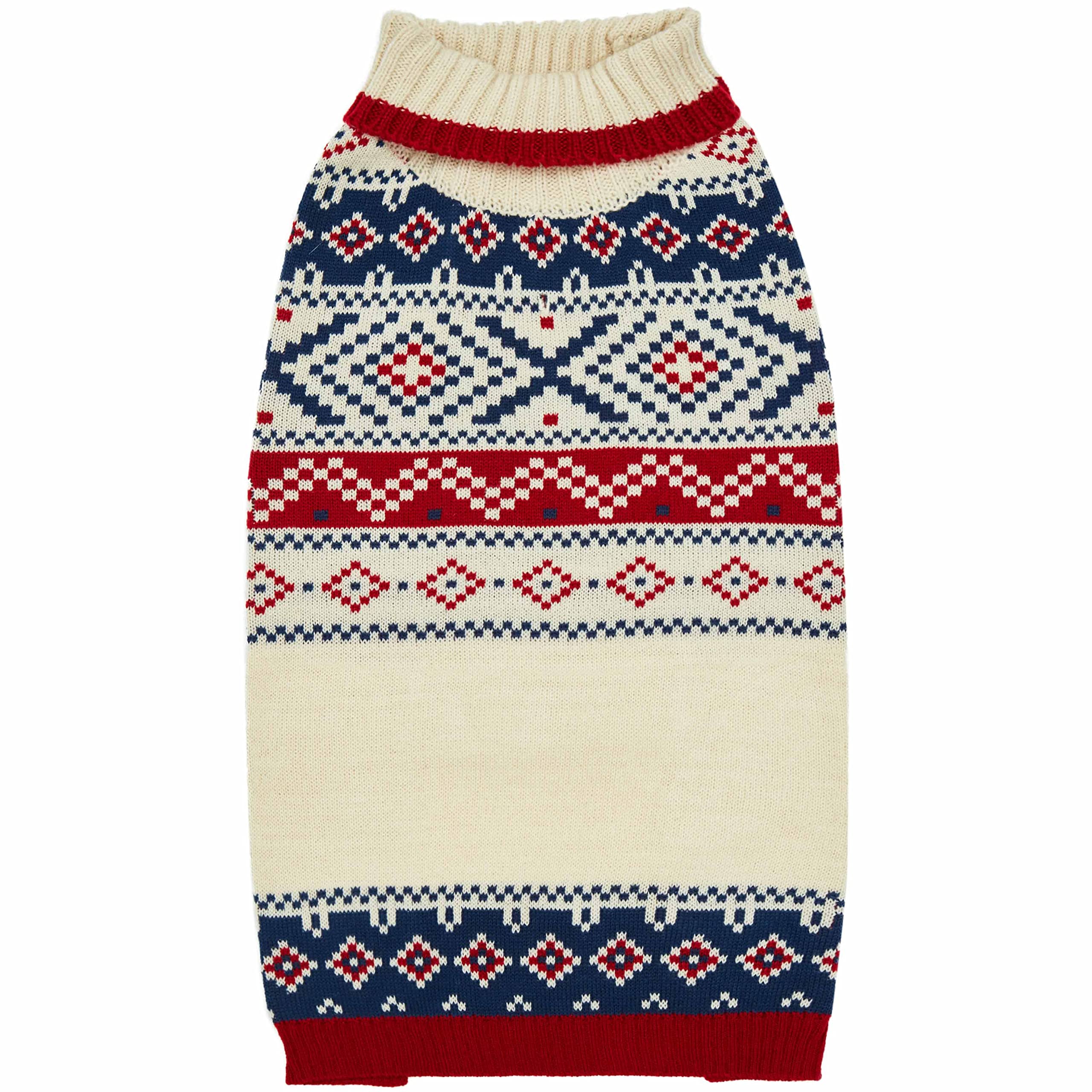 Blueberry Pet Holiday Christmas Chic Turtleneck Fair Isle Fall Winter Pullover Dog Sweater In Creamy White, Back Length 20', Warm Clothes For Large Dogs