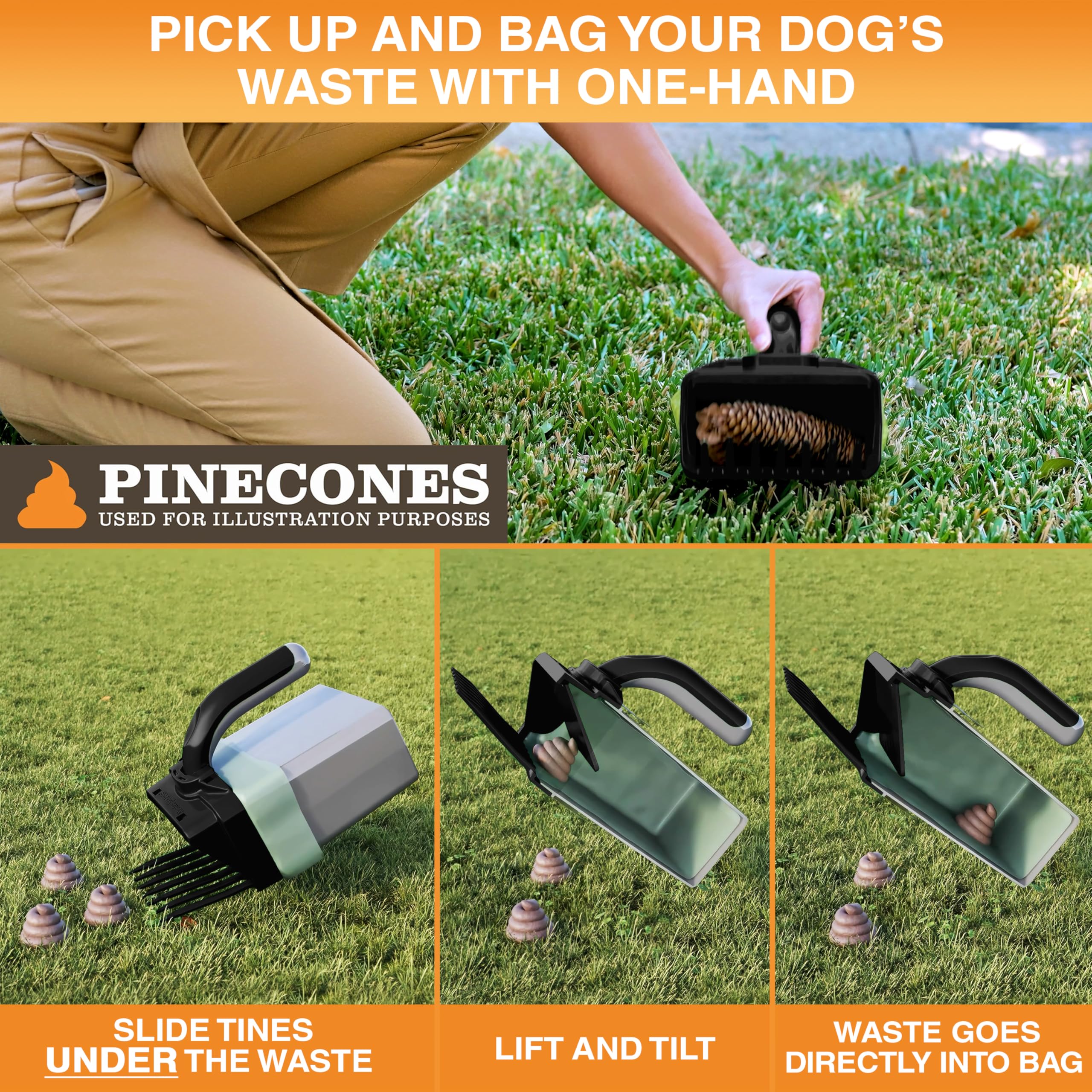 Neater Pets Lift N Bag Trap Door Dog Pooper Scooper With Bag Attachment For Small To Large Breeds - 195 Refill Bags - Heavy Duty