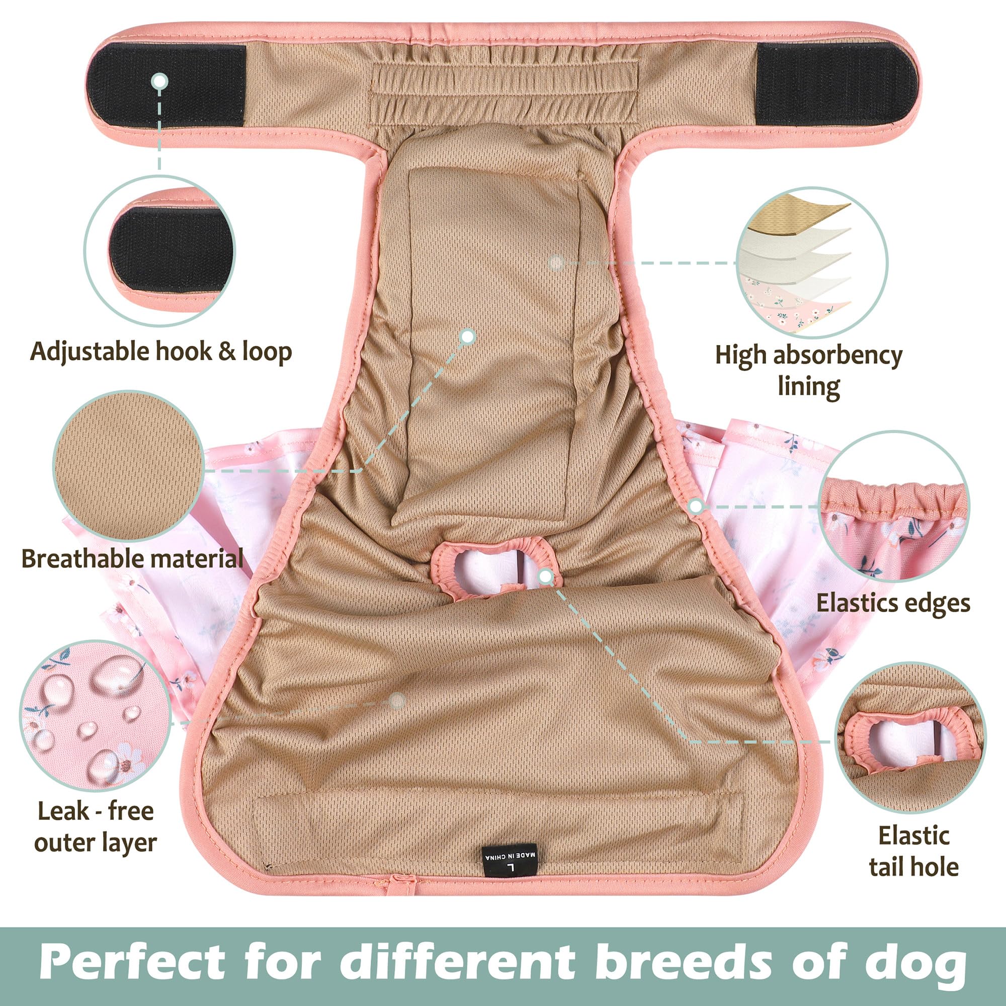 Washable Female Dog Diapers Skirt(4 Pack) - Reusable Doggie Diapers With Adjustable Snaps, High Absorbency Leak-Proof Puppy Diap