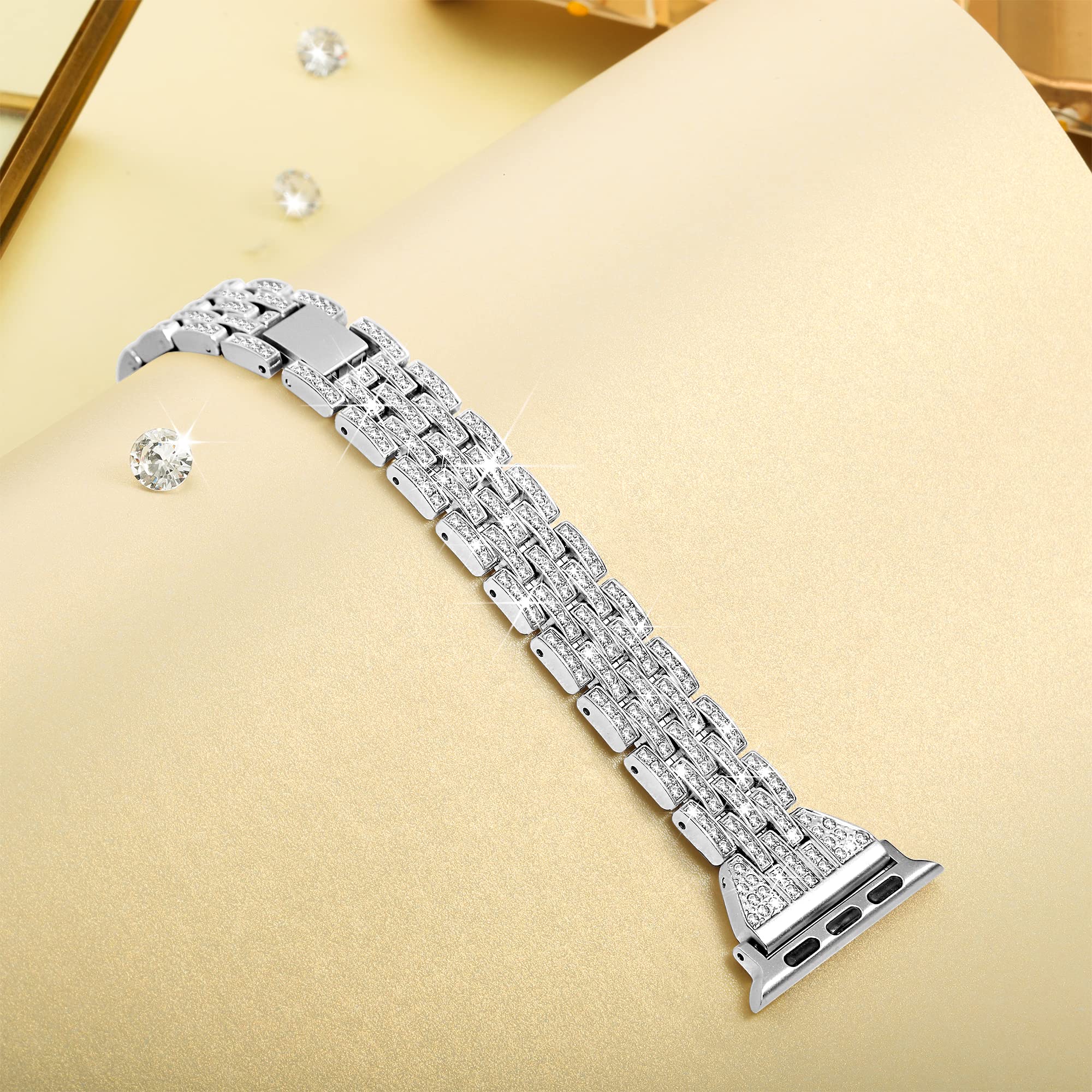 Compatible With Apple Watch Band 41Mm 40Mm 38Mm, Luxury Diamond Band For Women, Dressy Cute Charm Bracelet, Bling Fashion Metal