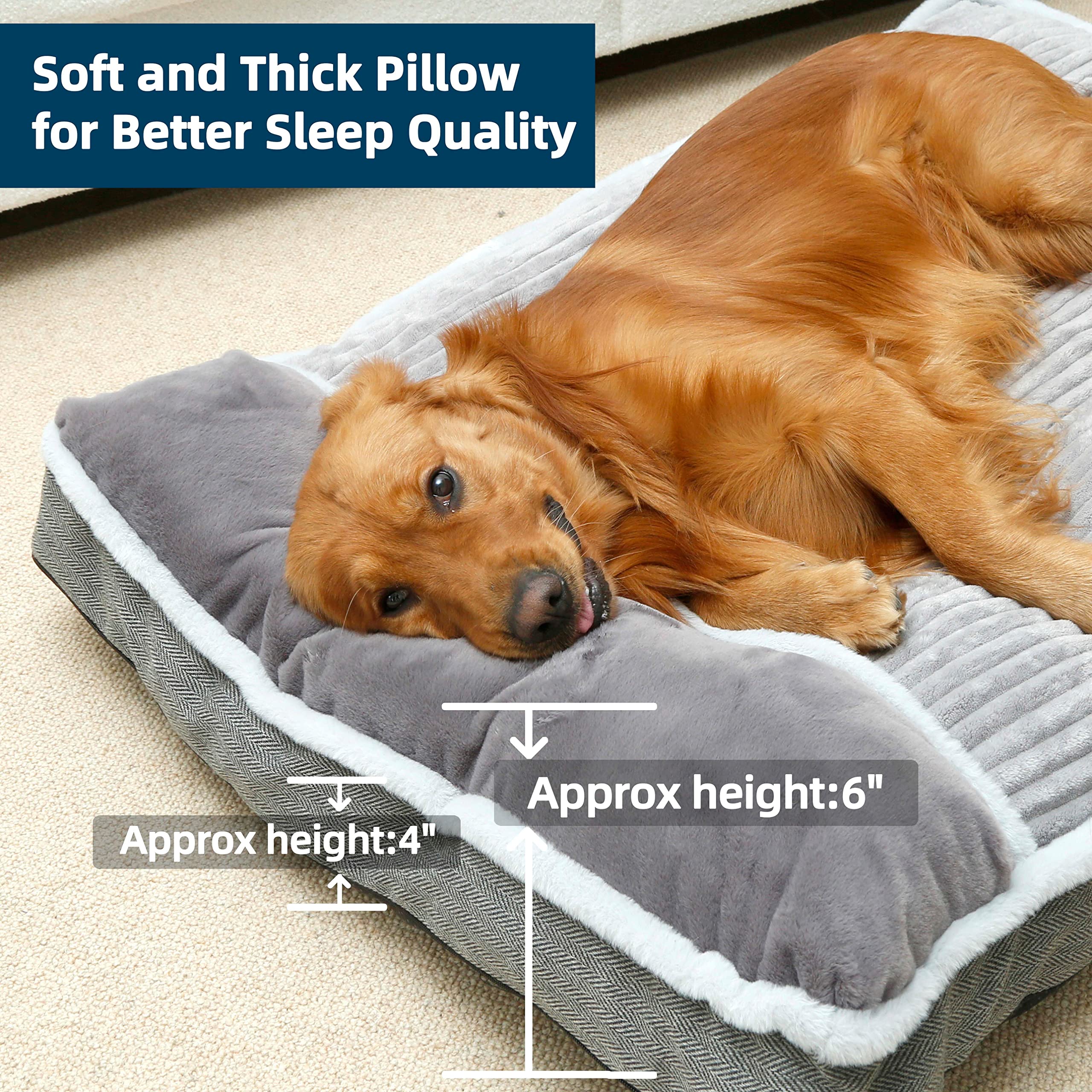 Dog Beds For Extra Large Dogs, Dog Mattress With Pillow For Crate Kennel, Sofa Dog Bed, Super Soft Pet Bed For Medium, Jumbo, Small,Large Xxl Dogs Breeds Pet Bed