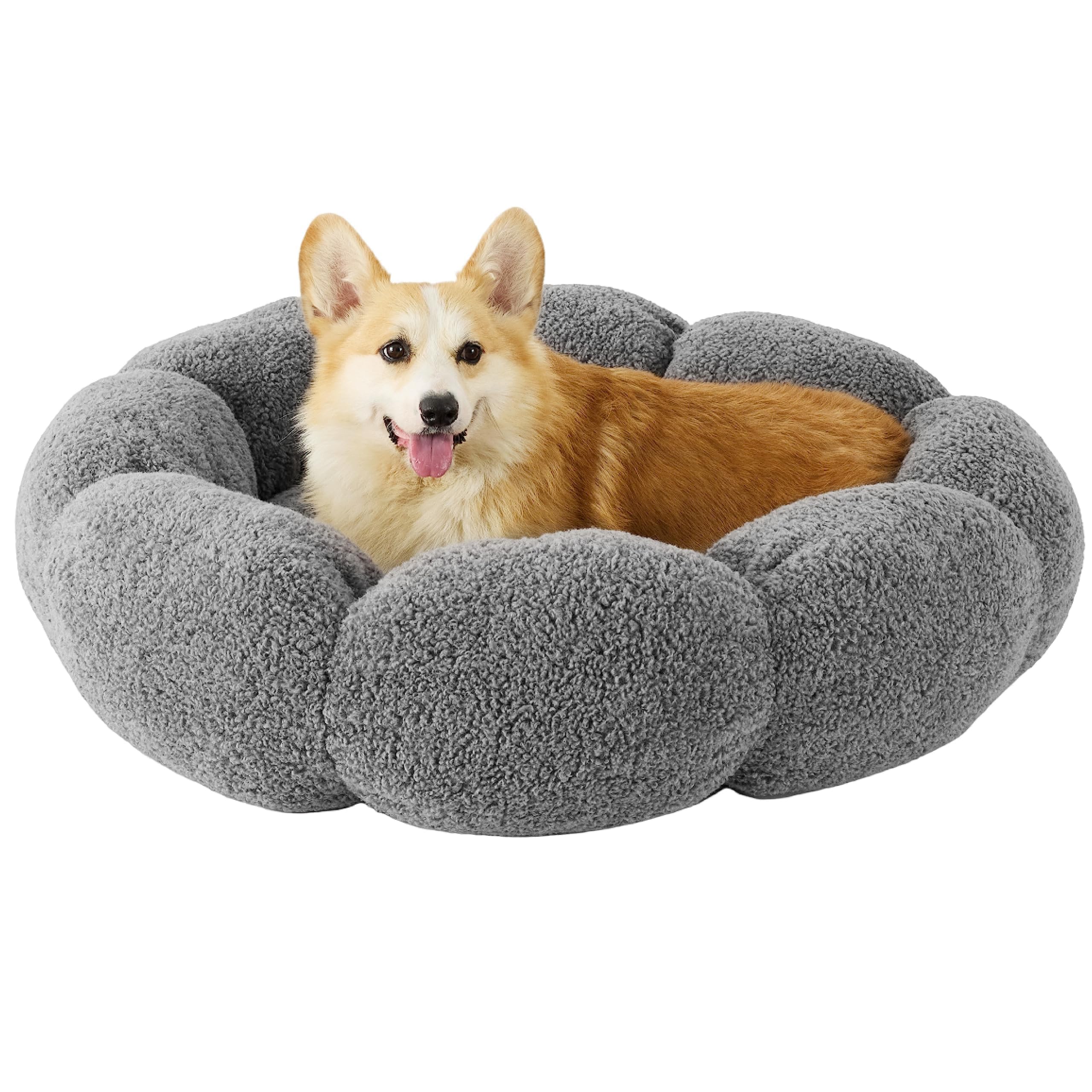 Lesure Calming Large Dog Bed - Flower Donut Round Fluffy Puppy Bed In Plush Teddy Sherpa, Non-Slip Cute Flower Dog Beds, Large P