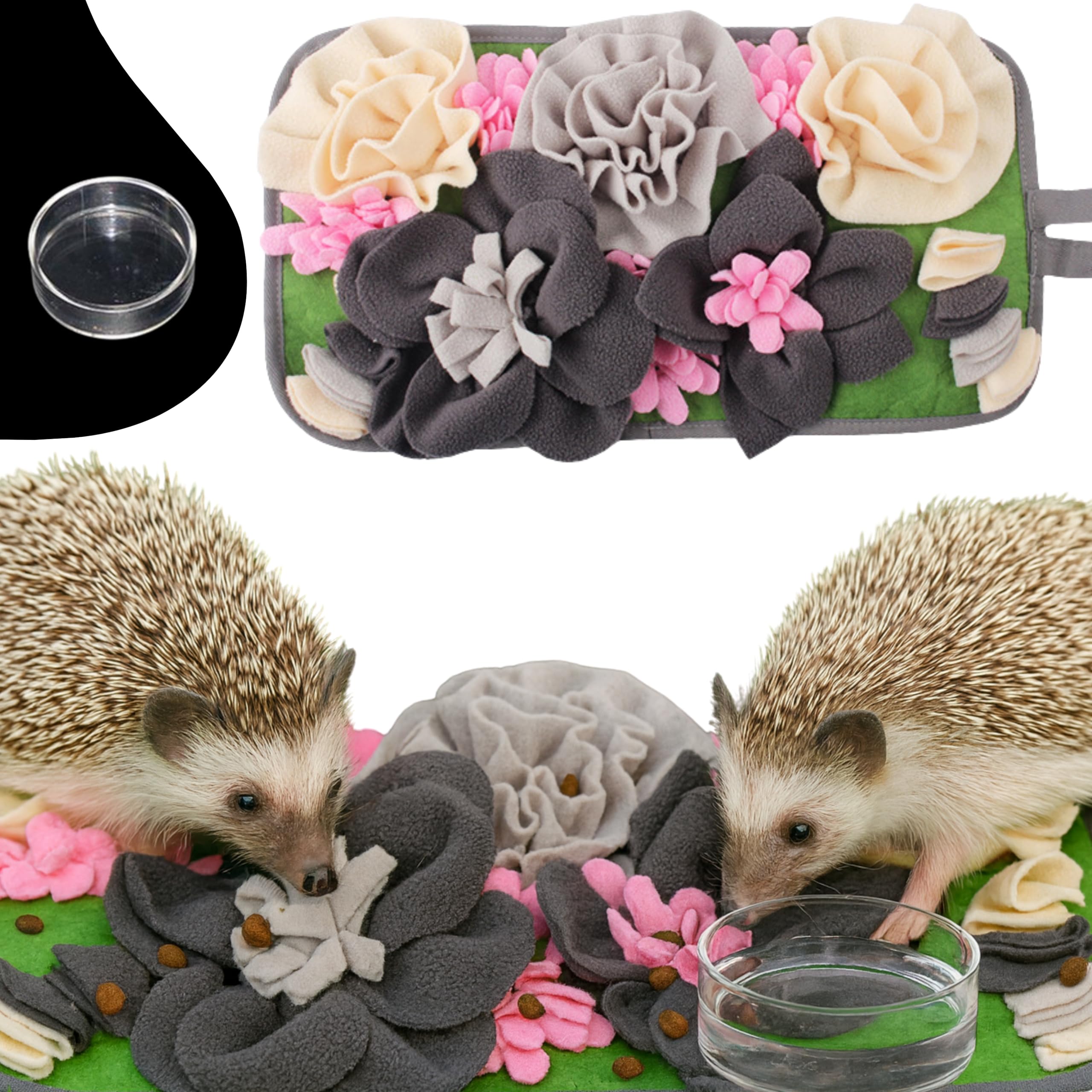 Foraging Mat For Hedgehog Enrichment Toys, Hedgehog Toys For Cage and Water Bowl, Interactive Feeding Toy For Small Pet, Rabbit 