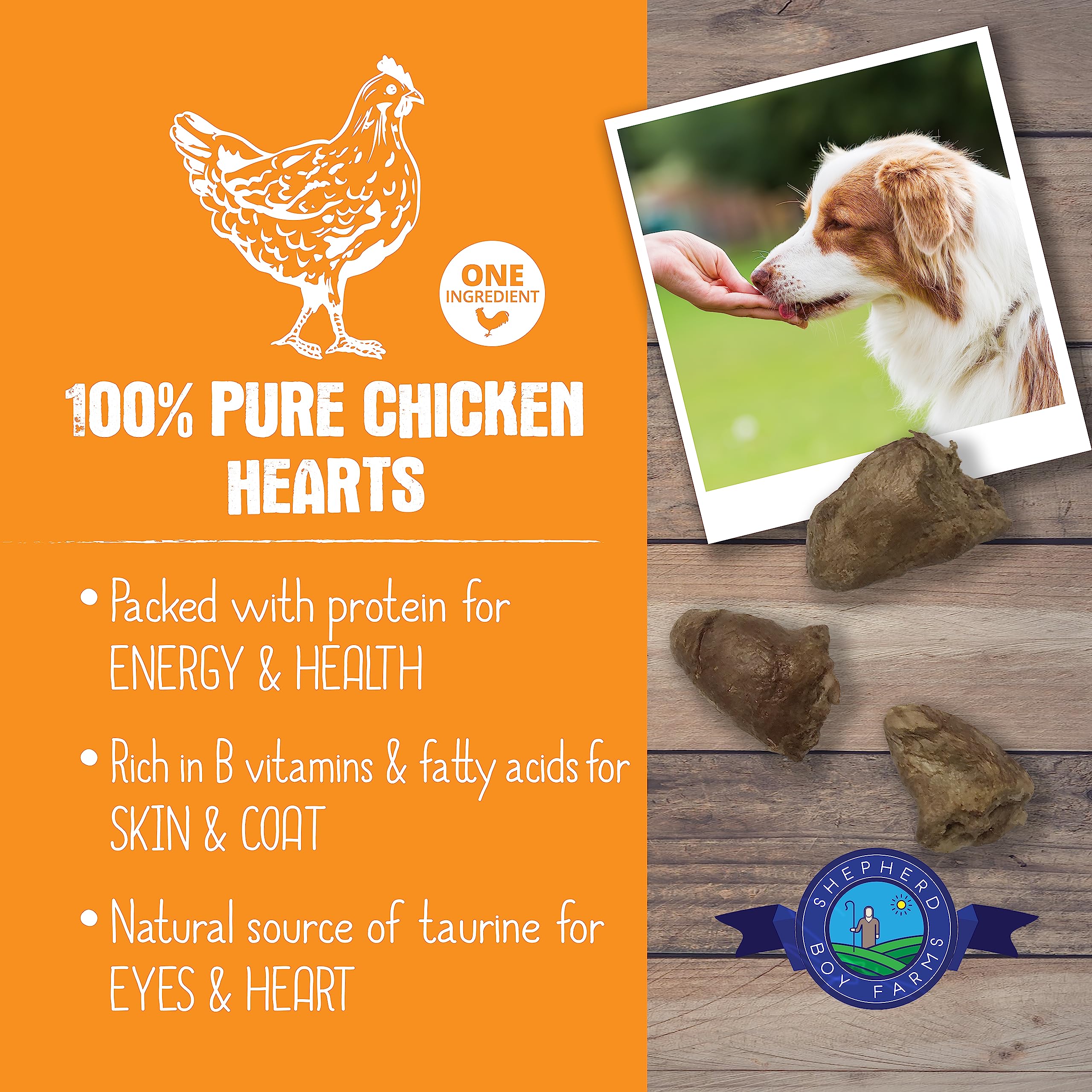 Shepherd Boy Farms Freeze Dried Dog and Cat Treats, Chicken Heart, All Natural Freeze-Dried Dog Treat & Snacks, Made in USA, Hig