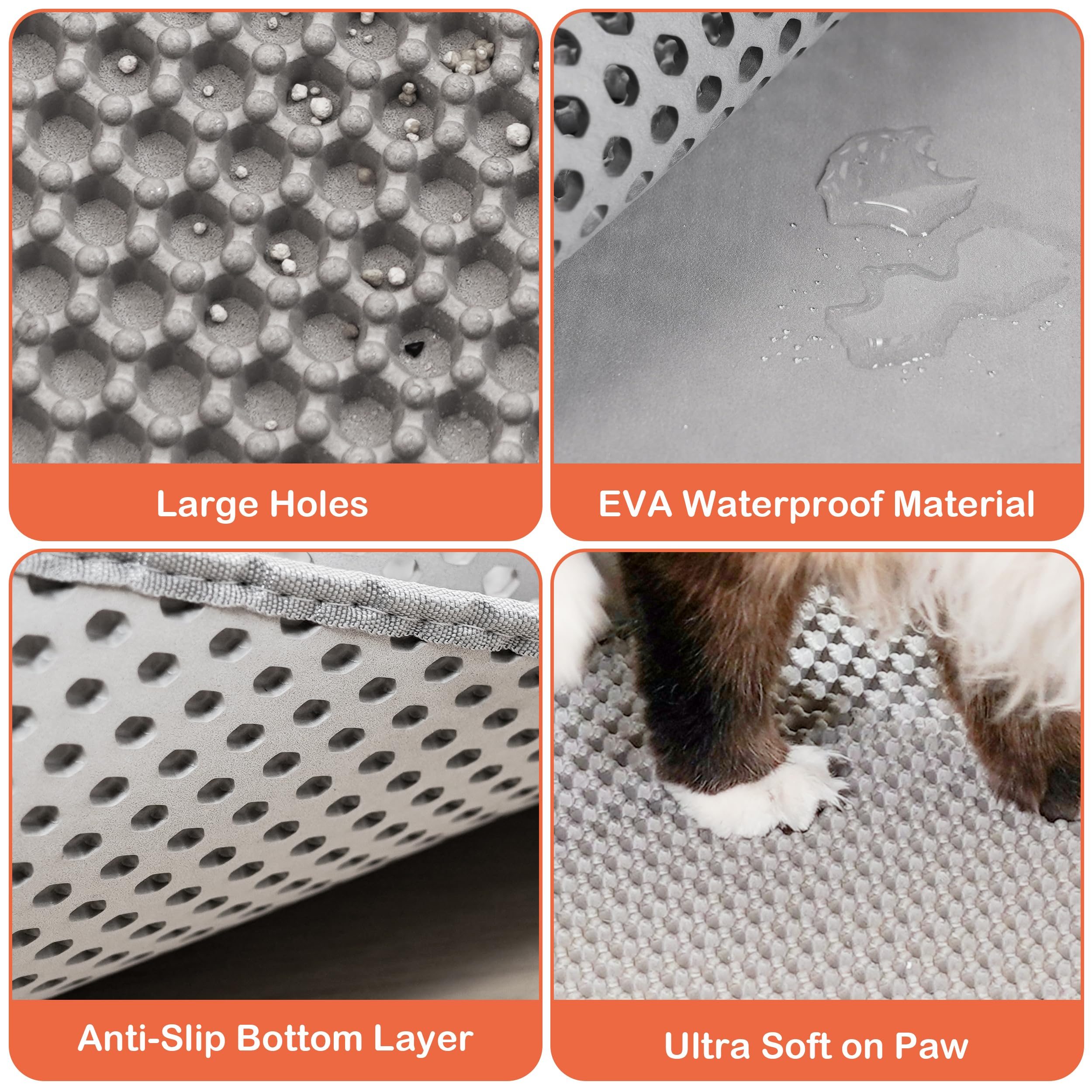 Citylife Cat Litter Mat For Litter Box, 30''  21'' Double Layer Trapping Mat, Non-Slip Water Proof Kitty Liiter Pad, Grey