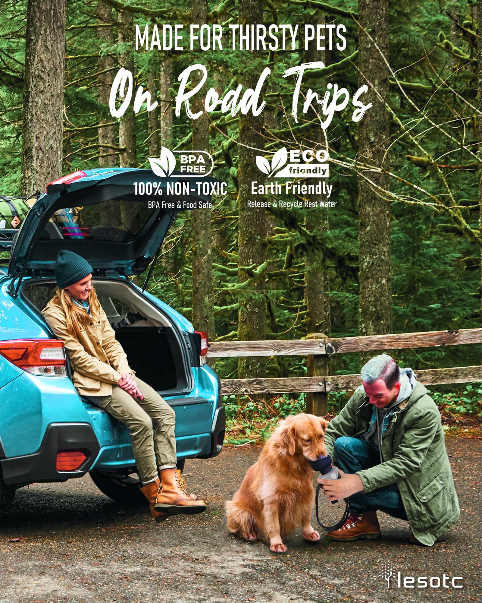 Lesotc Dog Water Bottle, Portable Water Dispenser with Bowl, Leak Proof Pet Travel Squeeze Bottle for On The Go, Puppy Essential