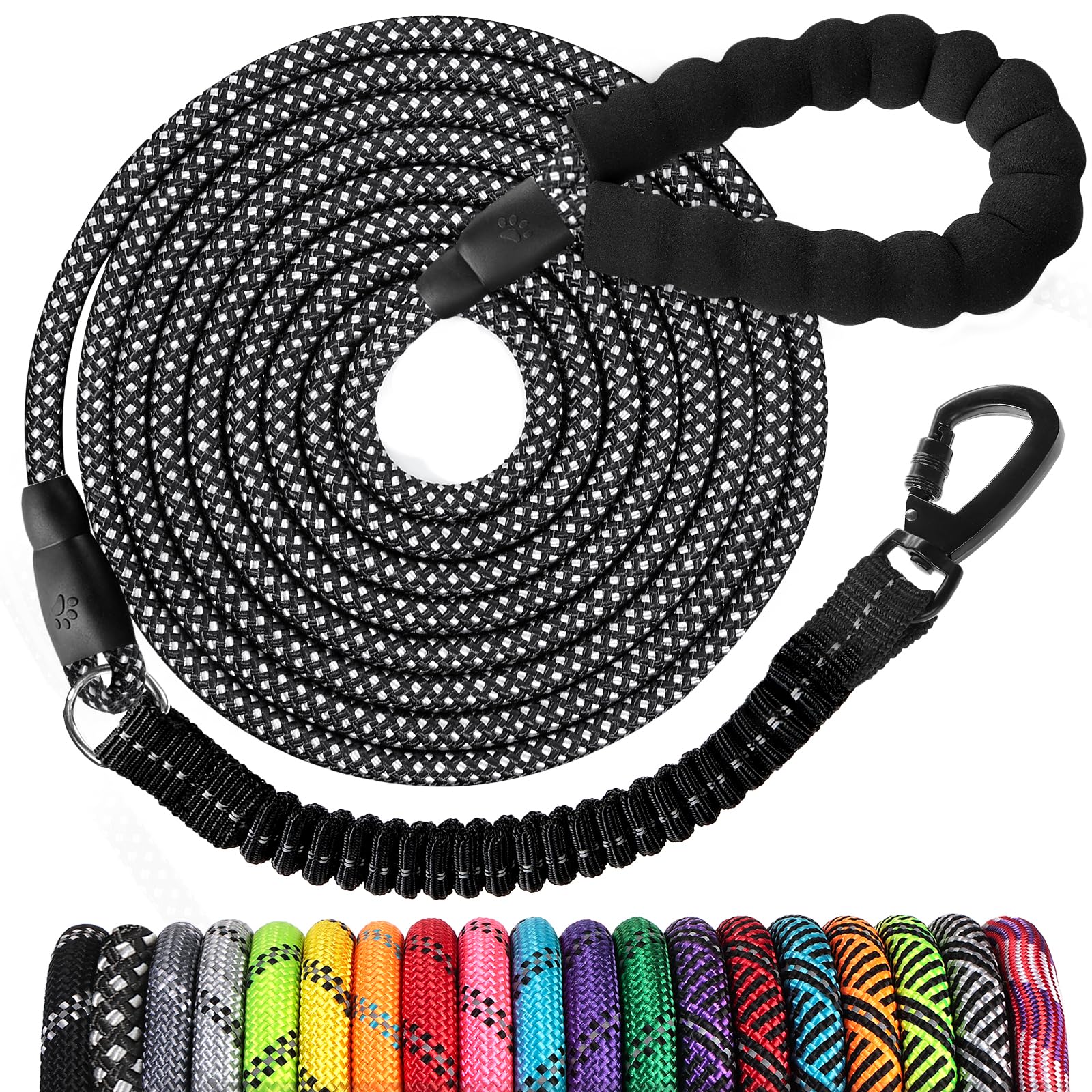 Jenico Rope Dog Leash 8Ft: Heavy Duty Leashes With Swivel Lockable Hook Reflective Threads Bungee And Padded Handle - Dog Lead F