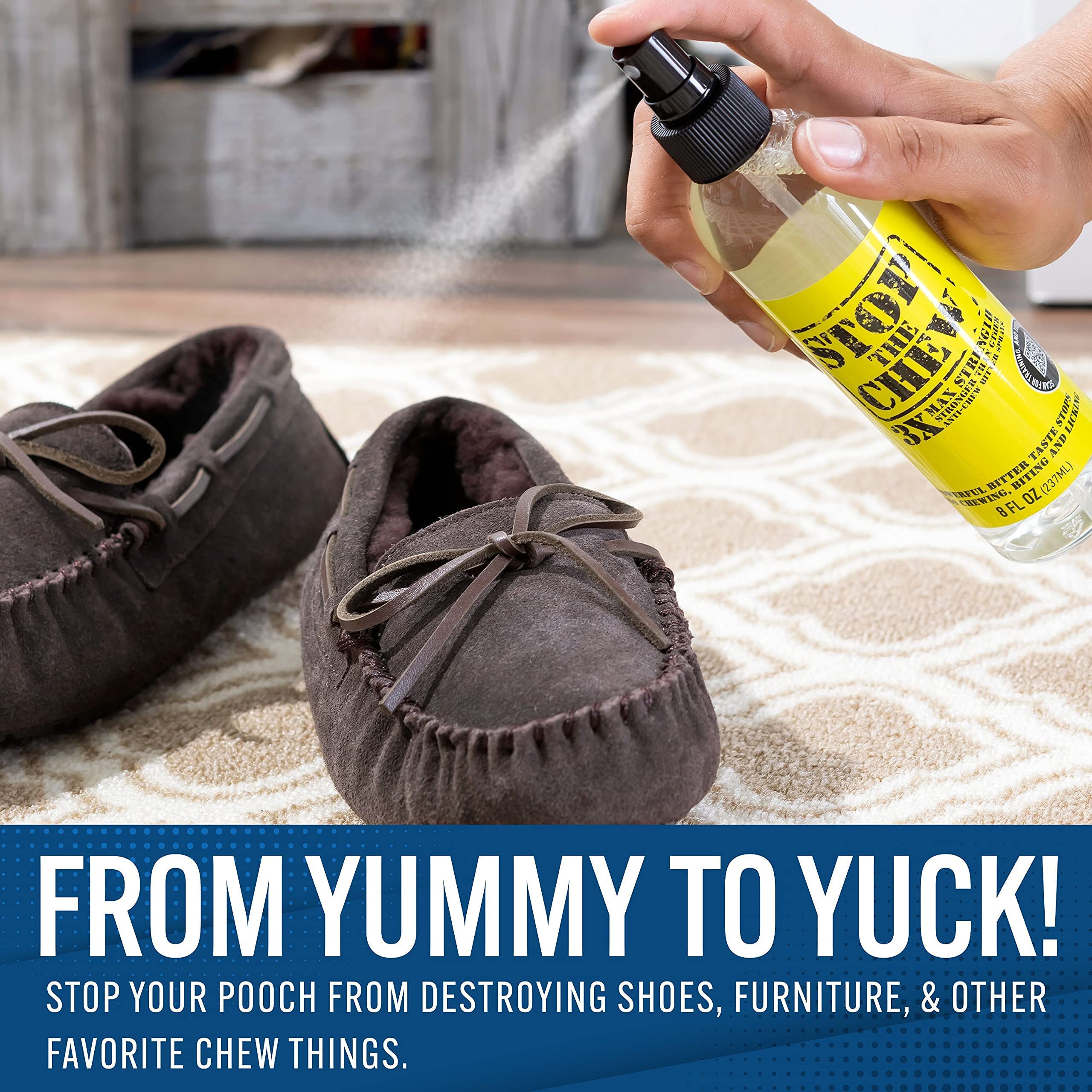 EBPP Stop The Chew 3X Strength Anti Chew Spray for Dogs - No Chew Spray for Puppies - Alcohol Free Dog Deterrent Spray - Bitter