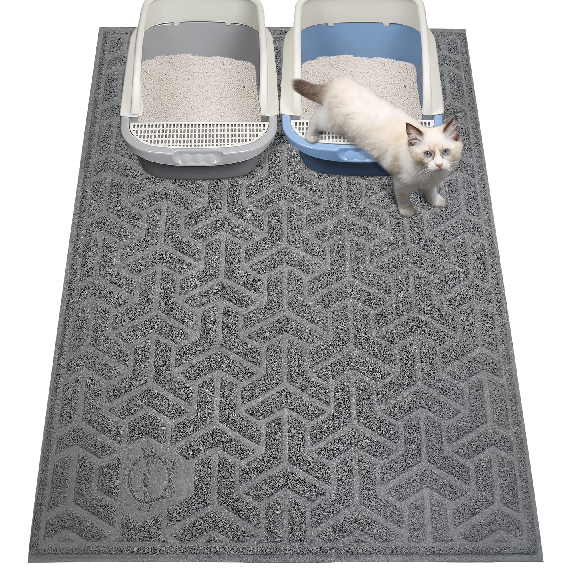 Upsky Cat Litter Mat, Litter Trapping Mat Soft On Kitty Paws, Durable Large Litter Box Mat 46 X 35 Inches Scatter Control For Cat Litter, Waterproof And Non-Slip Cat Mat.